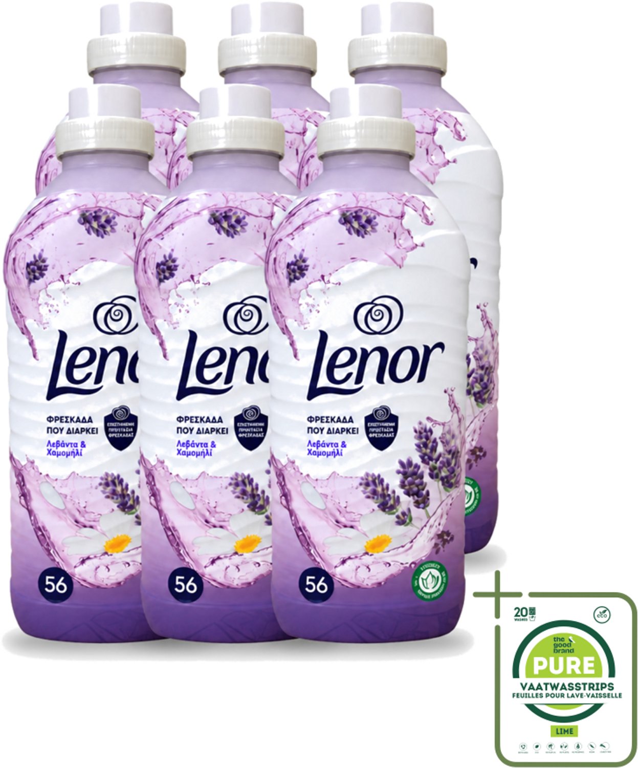 6 x Lenor – Wasverzachter – Lavender & Kamille – 56 Wasbeurten – 1176 ml - Grootverpakking - Vaatwasstrips - Wasverzachter - Lavendel - Kamille - Wasgeur - Wasverzachting