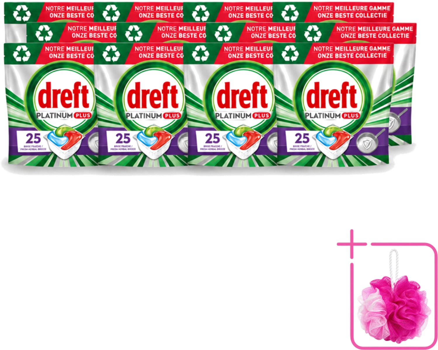 12 x Dreft Platinum Plus - Vaatwascapsules - Deep Clean Boosted - Fresh Herbal Breeze - 25 Afwasbeurten - Bulkverpakking - Vaatwassen - Vaatwasmiddel