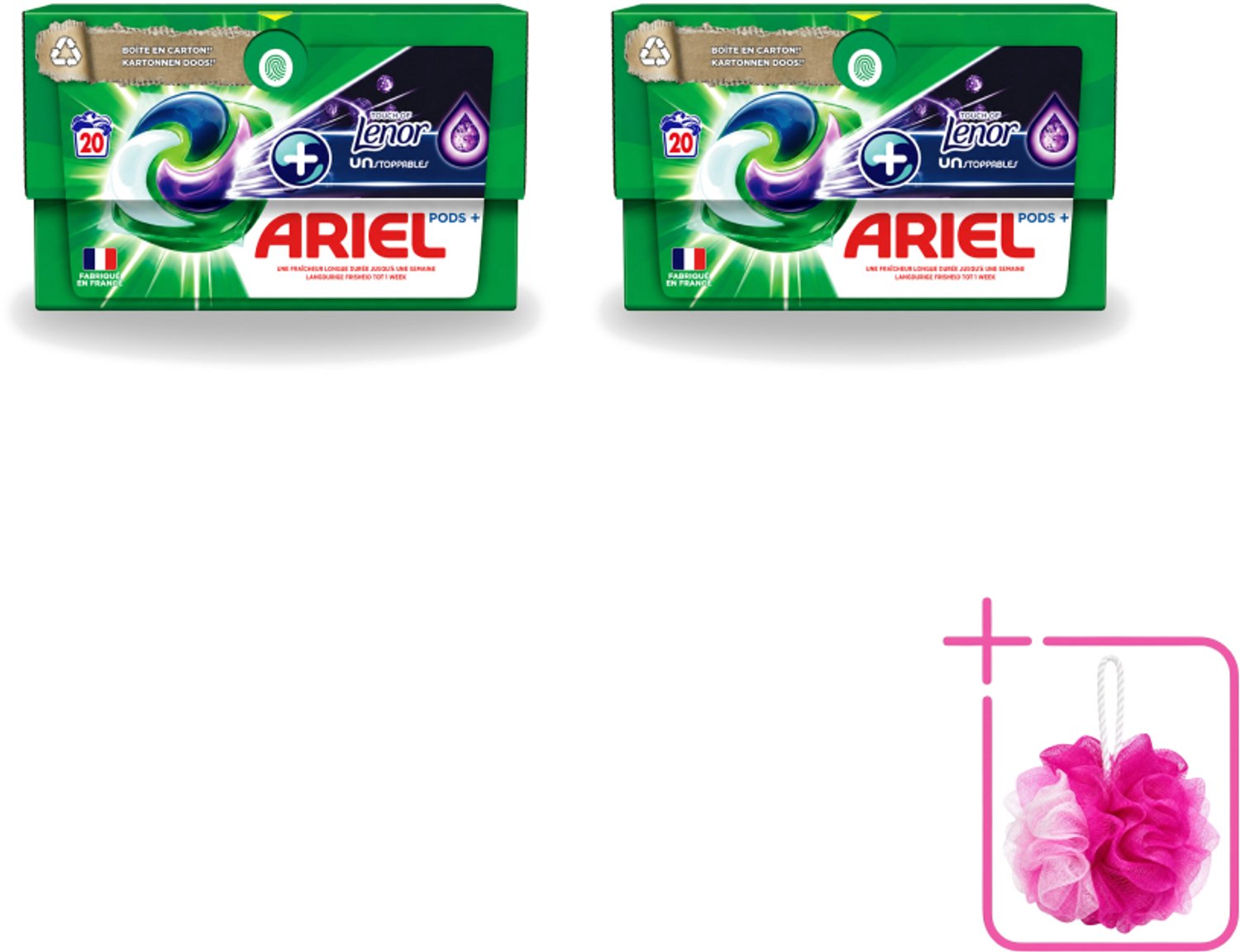 2 x Ariel Original - Touch of Lenor Unstoppables - Wasmiddelcapsules - Pods+ - Witte en Gekleurde Was - 20 Wasbeurten - Bulkverpakking - Wasmiddelcapsules - Douchemop - Reiniging