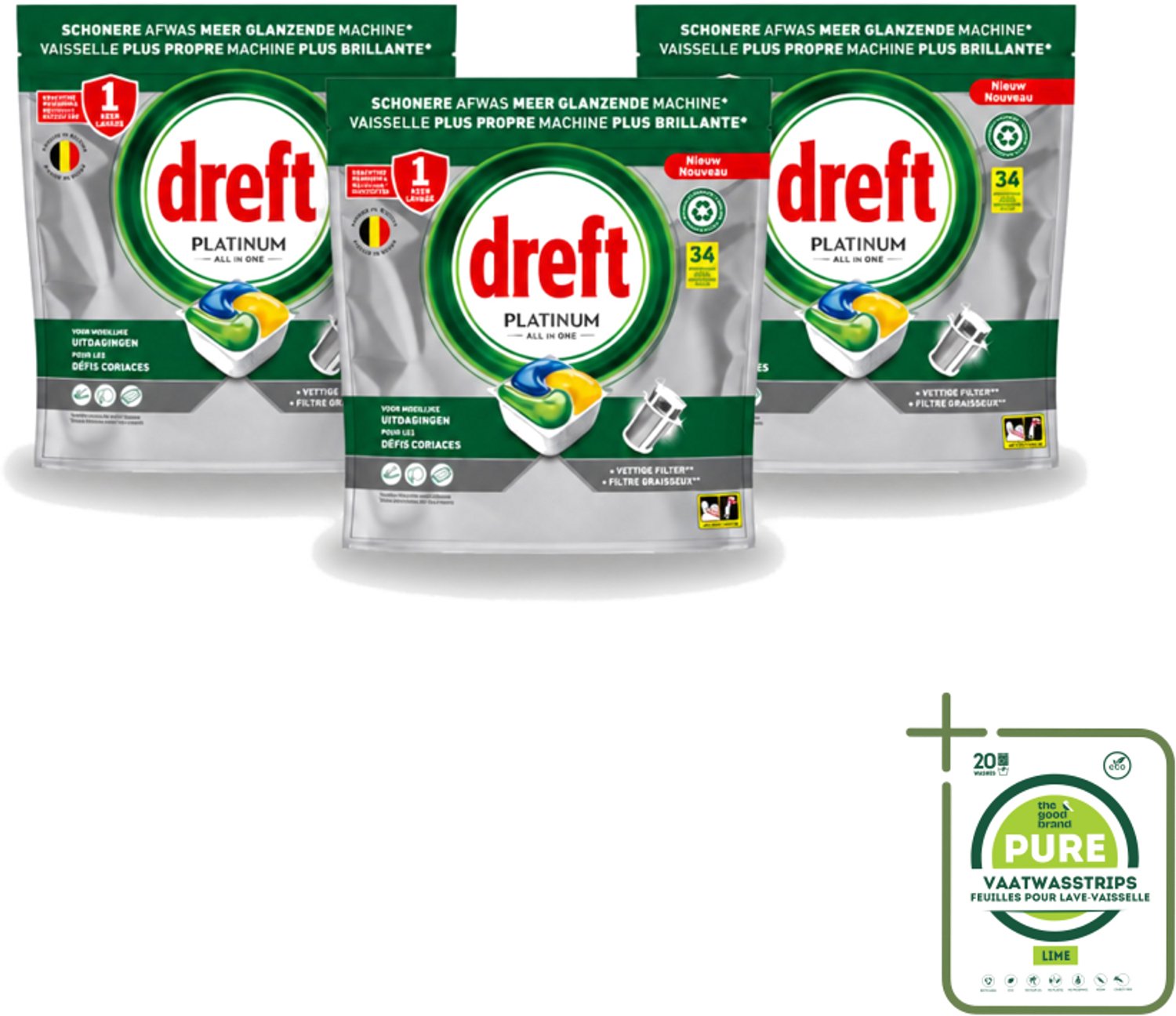 3 x Dreft Platinum - All In One - Vaatwascapsules - Citroen - 34 Afwasbeurten - Grootverpakking - Vaatwasmiddel - Vaatwascapsule - Citroengeur - Vaatwasser Reinigen - Vetfilter Reinigen