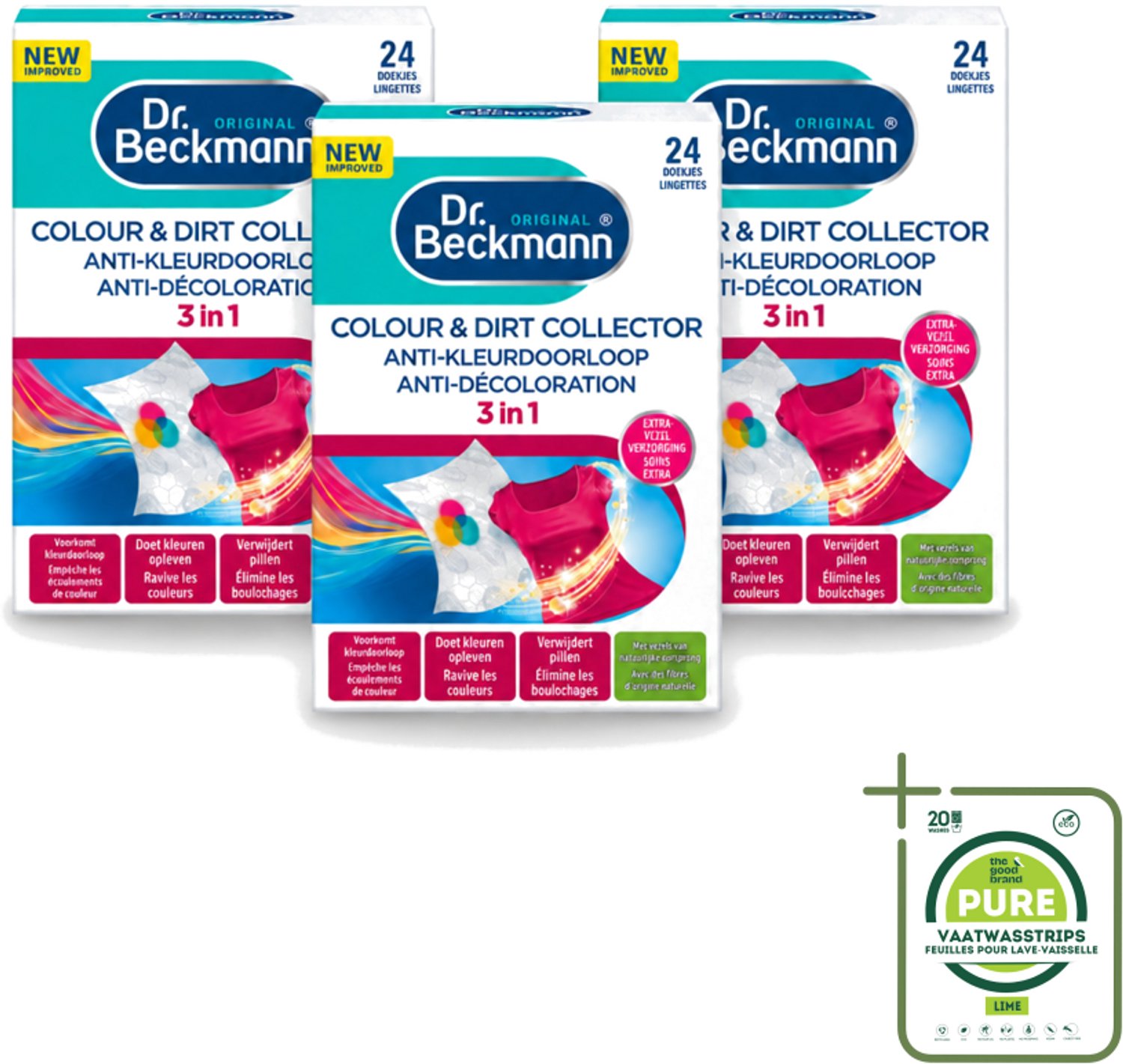 3 x Dr. Beckmann - Anti-Kleur Doorloopdoekjes - Kleurbescherming - Witte en Gekleurde Was - 24 Doekjes - Grootverpakking - Vaatwasstrips - Kleurbescherming - Wasdoek - Kleurdoorloop - Wasdoekjes - Kleurabsorptie
