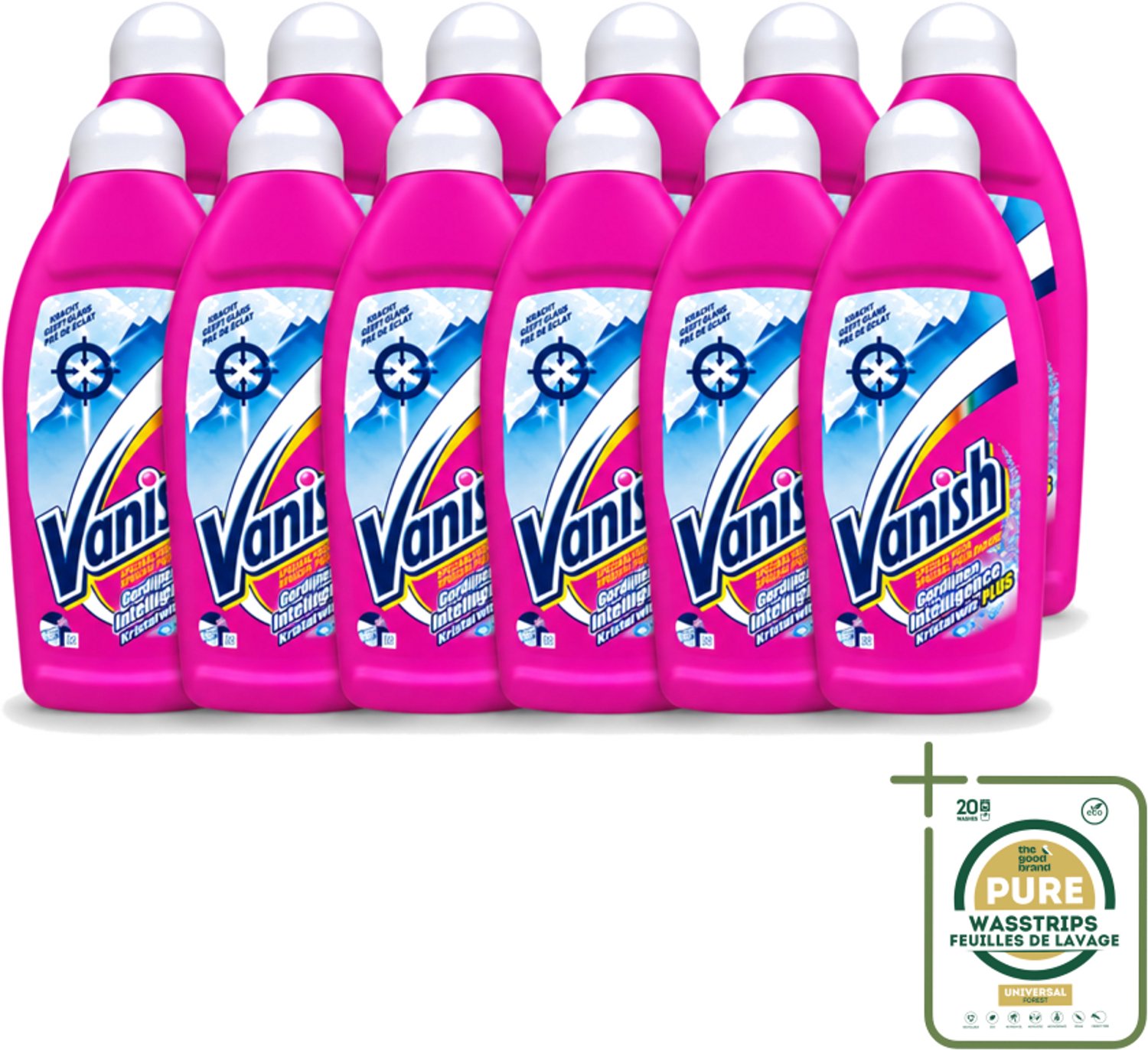 12 x Vanish Gordijnen - Kristalwit - Wasmiddel - Zonder Chloor - Witte Was - 500 ml - Wasstrips - Gordijnen Reinigen - Witte Gordijnen - Wasmiddel Voor Gordijnen - Chloorloos Wasmiddel - Gordijnen Wasmiddel