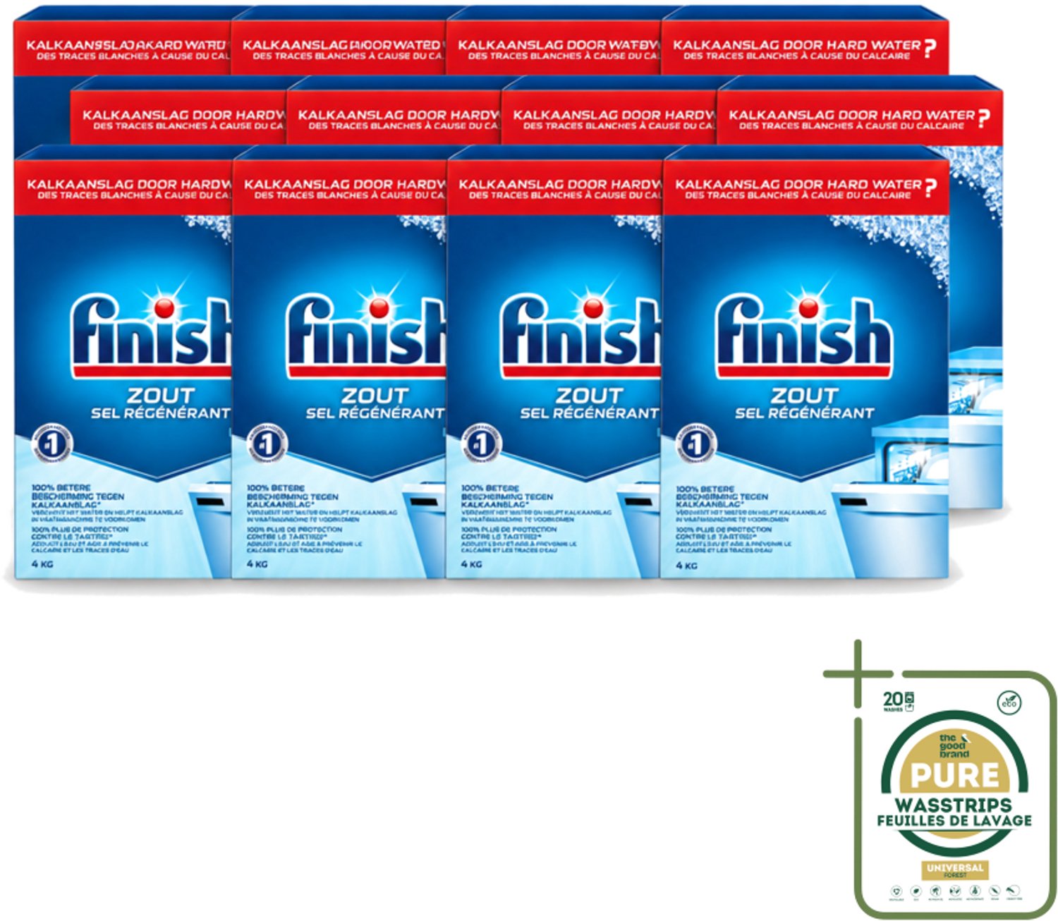 12 x Finish - Vaatwasmachine Zout - Anti-Kalk & Anti-Corrosie - 4 kg - Wasstrips - Vaatwasmachine Zout - Kalkvoorkomend - Vaatwasmachine Bescherming - Kalkaanslag Voorkomen - Vaatwasmachine Filter Bescherming