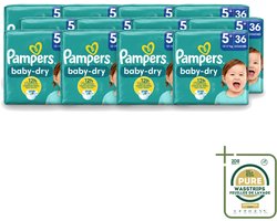 12 x Pampers – Luiers – Baby-Dry Maat 5+ (12-17 kg) – 36 Luiers - Wasstrips - Baby-luiers - Droge Huid - Droogheid - Absorberende Luiers - Baby Droogheid