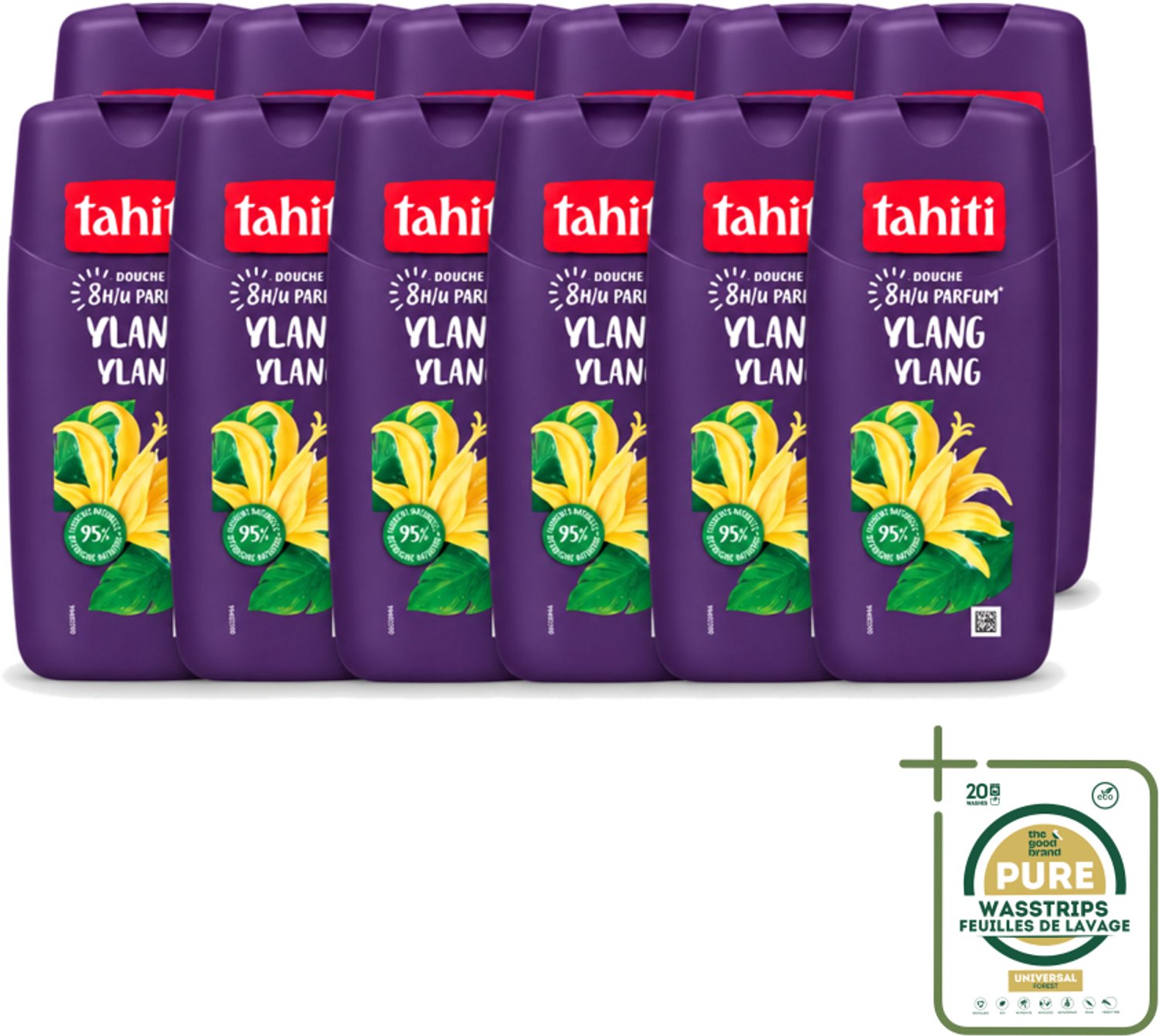 12 x Tahiti – Douchegel – Ylang Ylang - 315 ml - Wasstrips - Douchegel Tahiti - Ylang Ylang Douchegel - Douchegel Voor Huidverzorging - Exotische Geur Douchegel - Milde Douchegel
