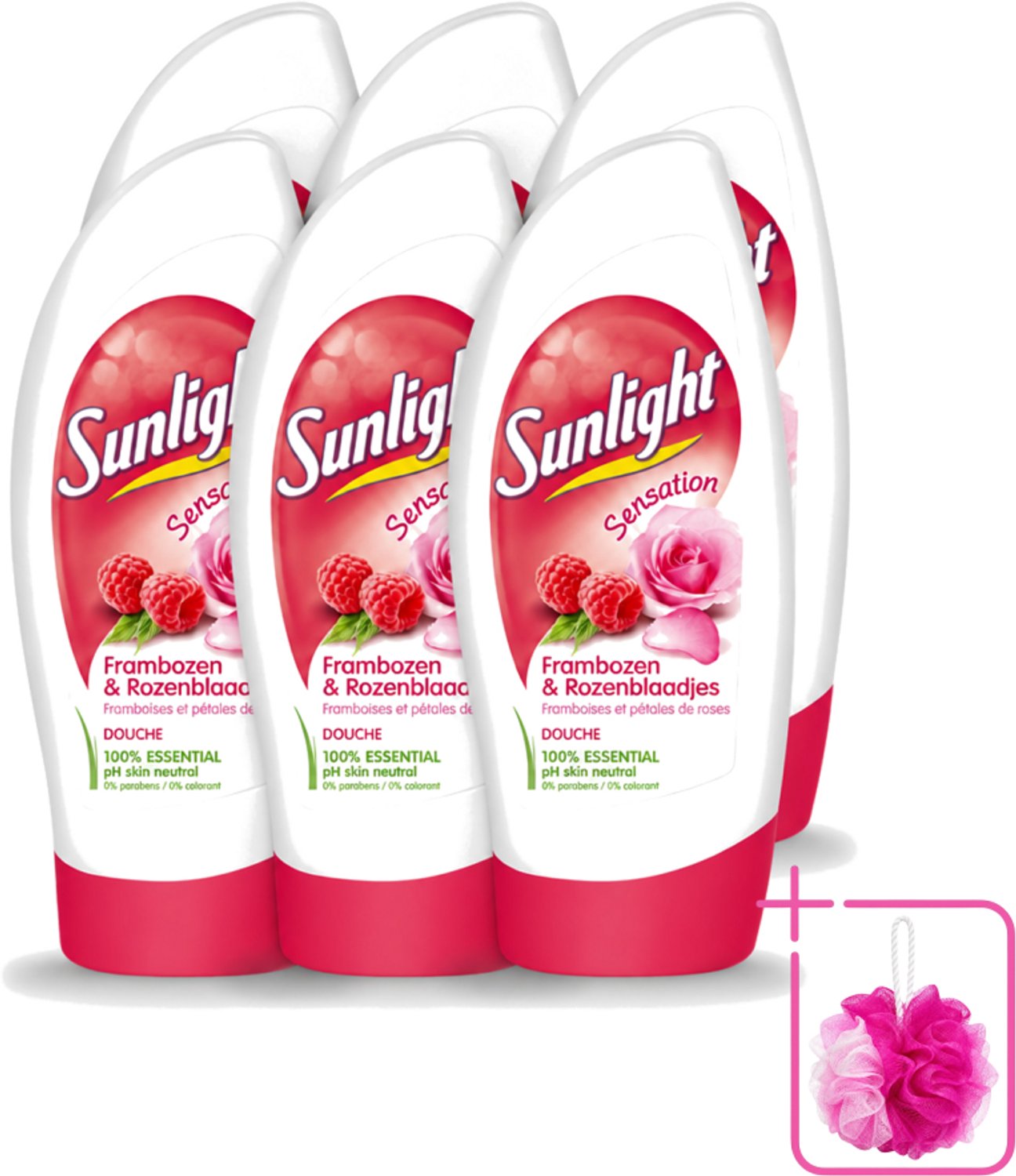6 x Sunlight - Douchegel - PH Neutraal - Rozen En Frambozen - 250 ml - Bulkverpakking - Douchegel - Douchemop - Zachte reiniging