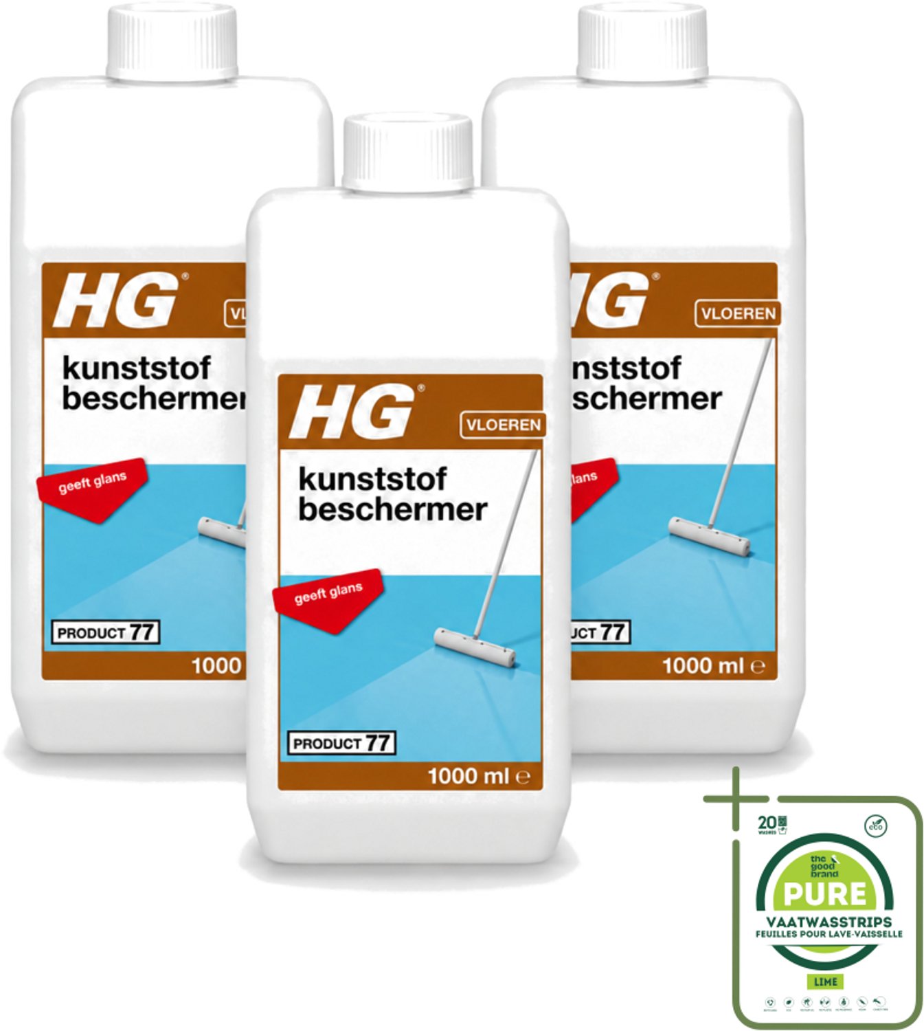 3 x HG - Kunststofbeschermer - Polymeer Emulsie - Geeft Glans - Maskeert Slijtageplekken - 1L - Grootverpakking - Vaatwasstrips - Kunststofbeschermer - Glans - Beschermfilm - Slijtage - Krassen