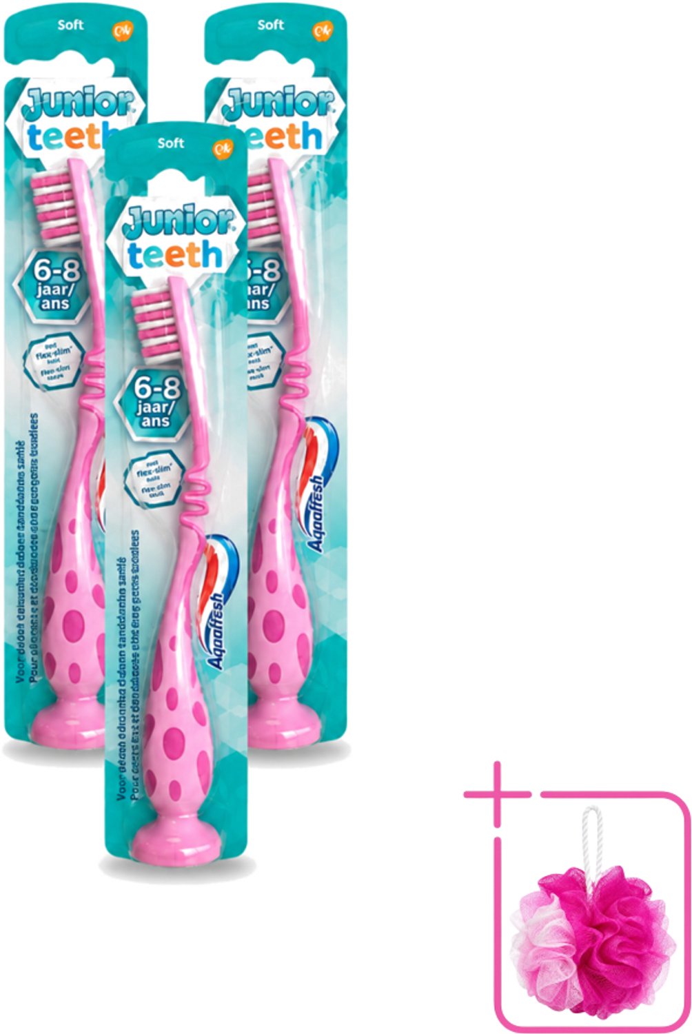 3 x Aquafresh - Junior Teeth Tandenborstel - 6-8 Jaar - Cool Ontwerp - 1 Stuk - Bulkverpakking - Tandenborstel voor kinderen - Tandenpoetsen voor kinderen