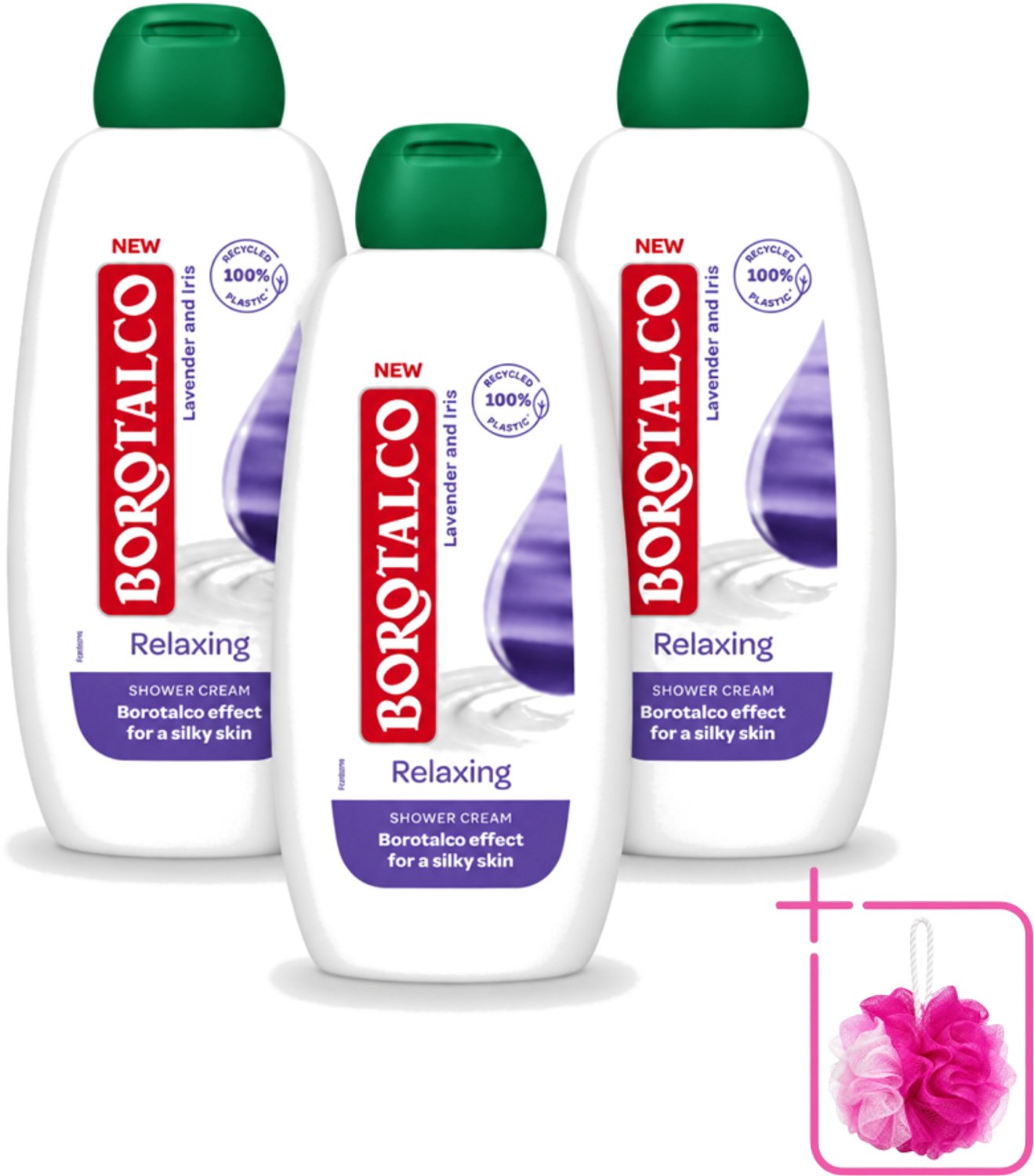 3 x Borotalco - Douchegel - Relaxing - Lavender & Iris - 250 ml - Bulkverpakking - Douchegel - Douchemop - Ontspanning