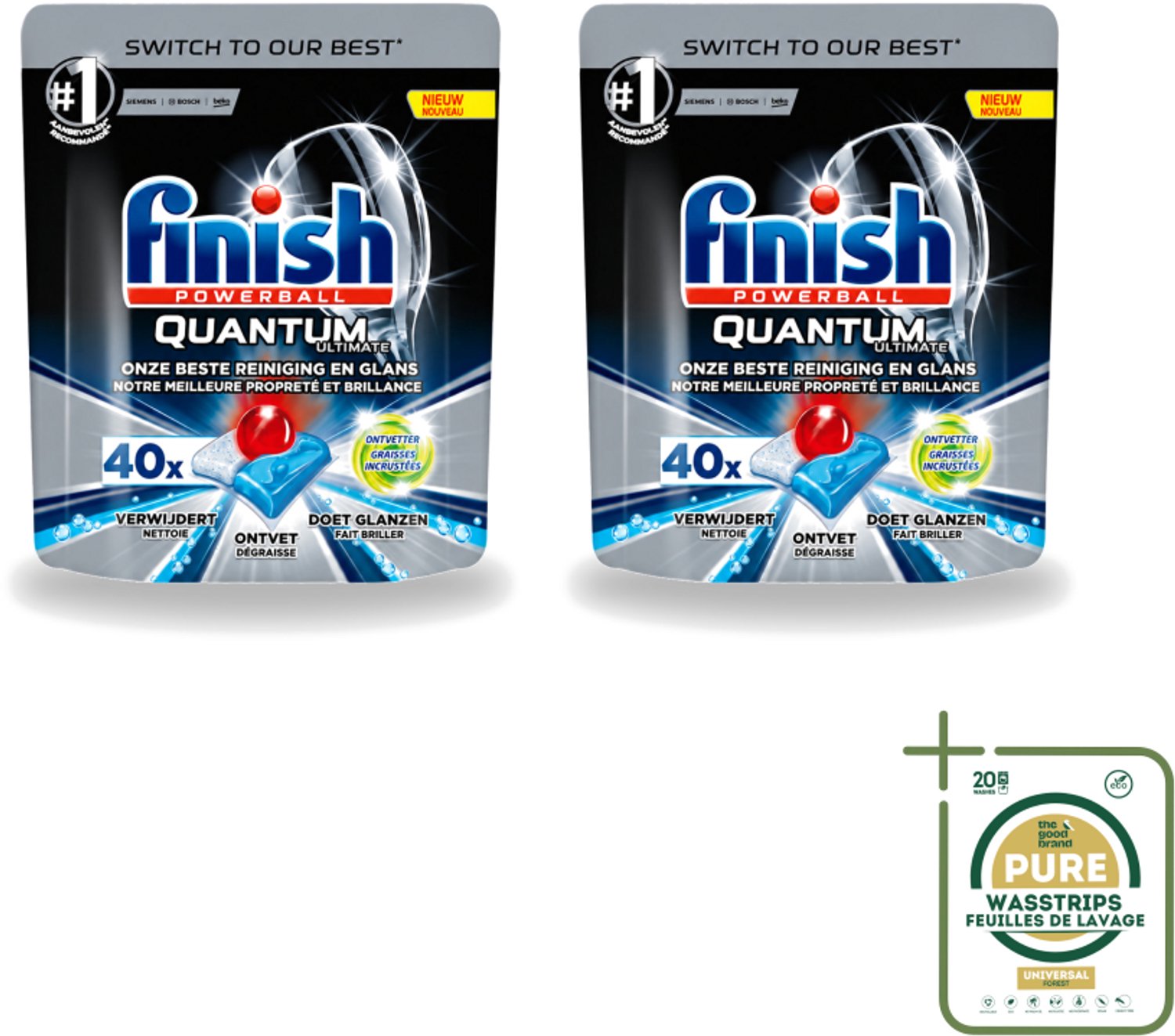 2 x Finish – Vaatwastabletten – Quantum Ultimate Ontvetter – 40 Capsules - Vaatwasmiddel - Vaatwastablet - Ontvetter - Vetverwijderen - Glans