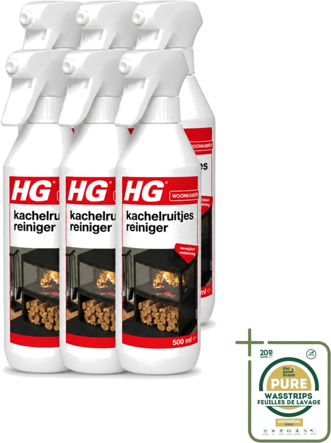6 x HG - Kachelruitjesreiniger - Verwijdert Roetaanslag - 500 ml - Kachelruiten Reinigen - Roet Verwijderen - Haardvenster Reinigen - Baksteen Reinigen - Kachel Reinigen