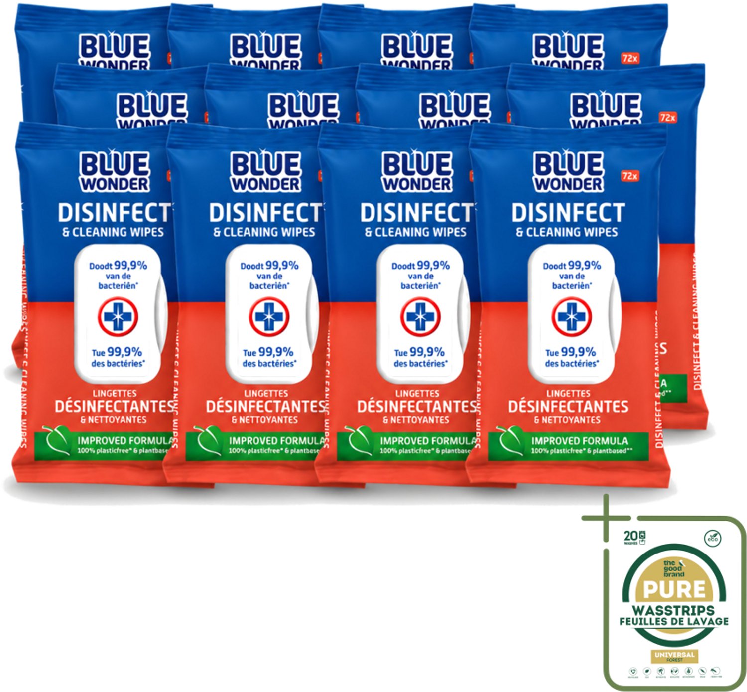 12 x Blue Wonder - Desinfectie Reiniger- Hygiënische Reiniging - 72 Doekjes - Wasstrips - Schoonmaken - Desinfecteren - Doekjes - Hygiëne - Bacteriën