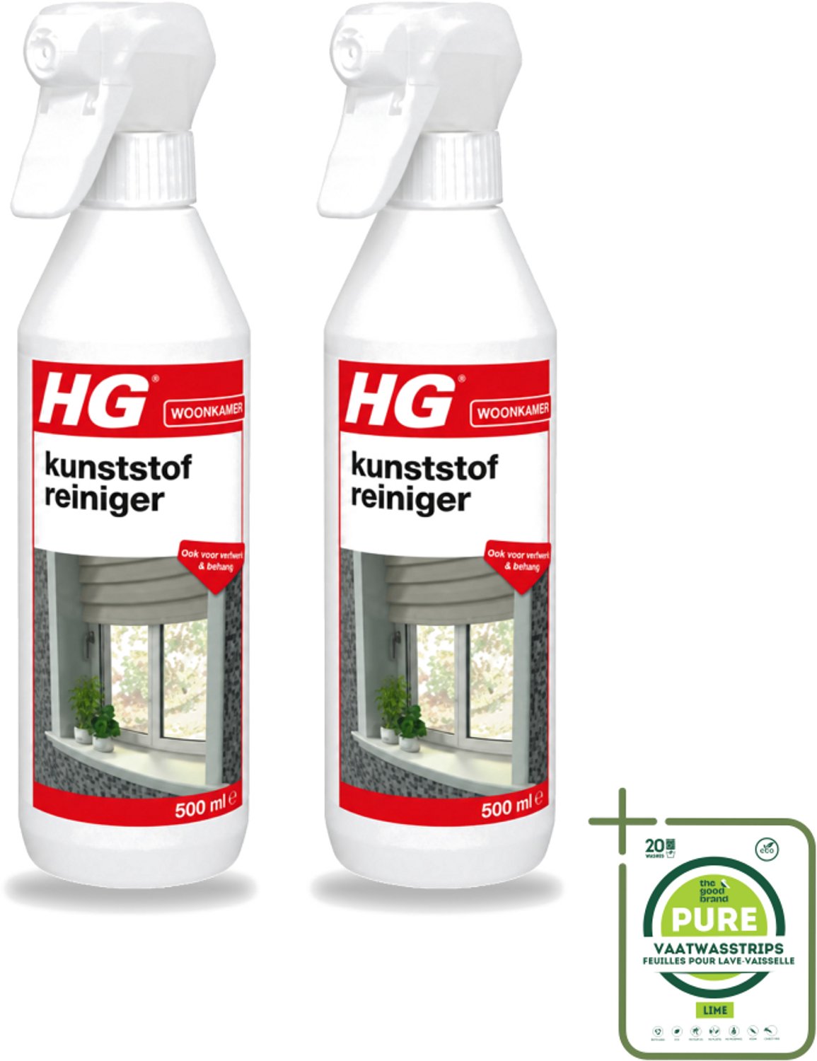 2 x HG - Kunststofreiniger Spray - Ook Voor Verfwerk & Behang - 500 ml - Grootverpakking - Vaatwasstrips - Kunststof Reinigen - Verfwerk Reinigen - Behang Reinigen - Kunststof Meubels Reinigen - Vuil Verwijderen