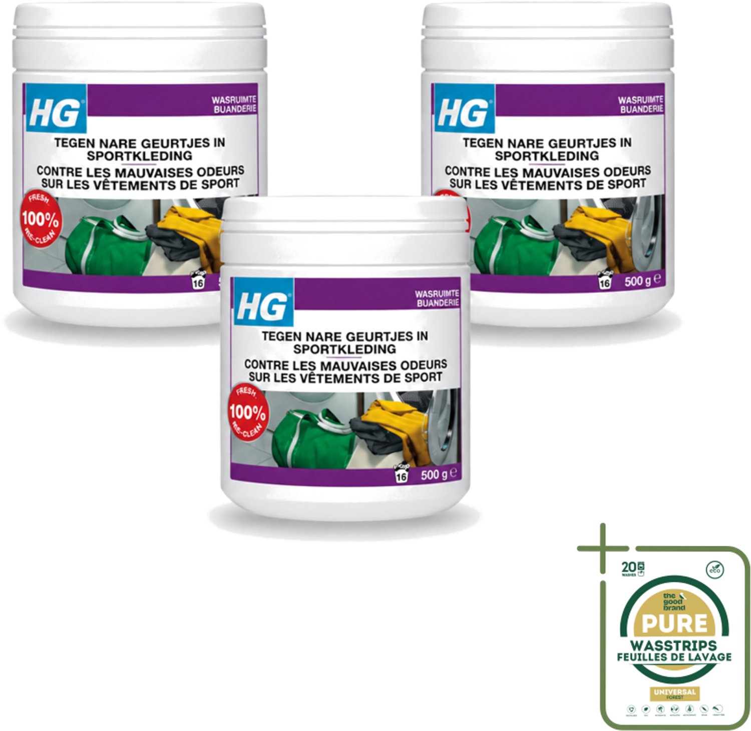 3 x HG - Wasruimte - Tegen Nare Geurtjes In Sportkleding - Wasmiddeltoevoeging - 500 g - Wasstrips - Geurverwijdering Sportkleding - Stankmoleculen Verwijderen - Wasmiddel Toevoeging - Sportkleding Geur - Handdoek Geur