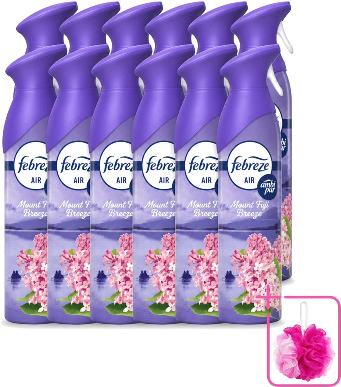 12 x Febreze – Luchtspray – Mount Fuji Breeze – 185 ml - Bulkverpakking - Luchtverfrisser spray - Douchemop - Geurverwijdering