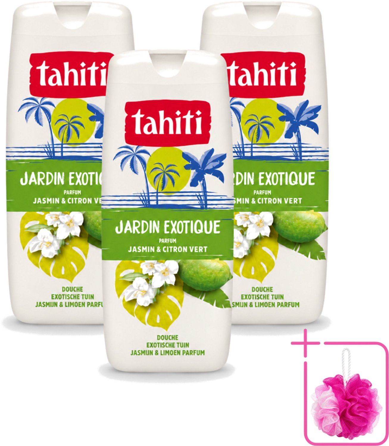 3 x Tahiti – Douchegel – Exotische Tuin Jasmijn & Limoen - 315 ml - Bulkverpakking - Douchegel - Douchemop - Jasmijn