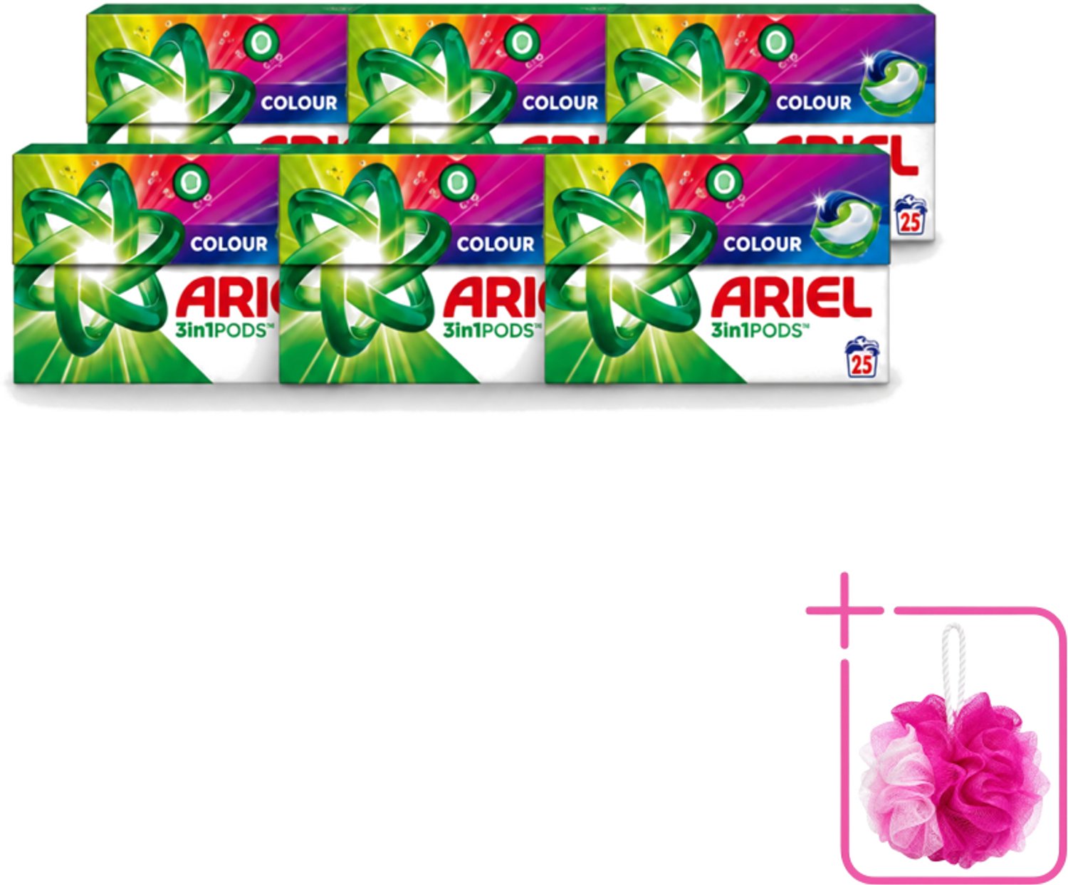 6 x Ariel – Pods 3in1 – Color – 500 g – 25 wasbeurten - Bulkverpakking - Kleurwas - Douchemop - Kleurbehoud