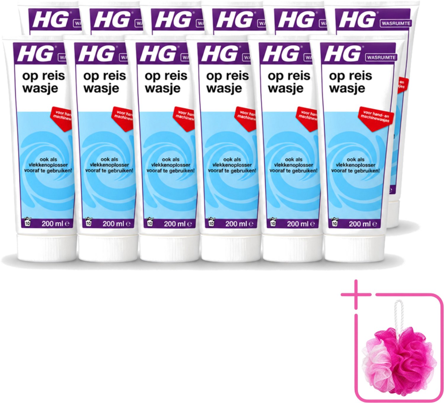 12 x HG - Wasruimte - Op-Reis-Wasje - Voor Hand & Machine Wasjes - 200 ml - Bulkverpakking - Op reis wasmiddel - Douchemop - Wasmiddel voor reizen