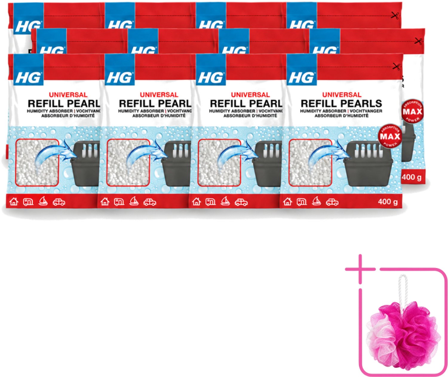12 x HG - Refill Pearls voor Vochtvanger - Navulling - 400 g - Bulkverpakking - Vochtvanger navulling - Douchemop - Vochtabsorberende parels