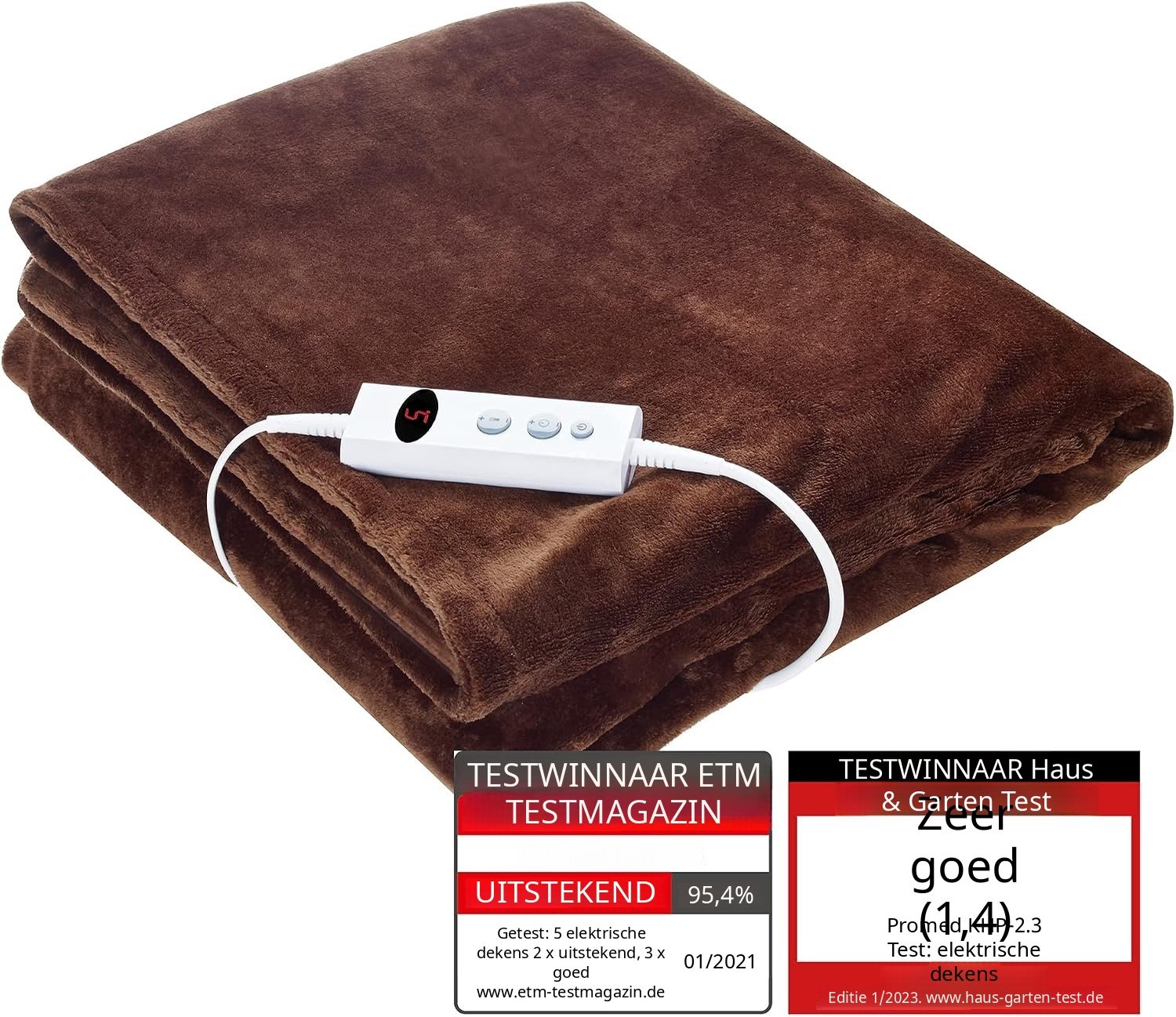 QEVA Verwarmde Deken - Elektrische Deken - Warmtedeken - Bruin - 38cm x 32cm x 10cm