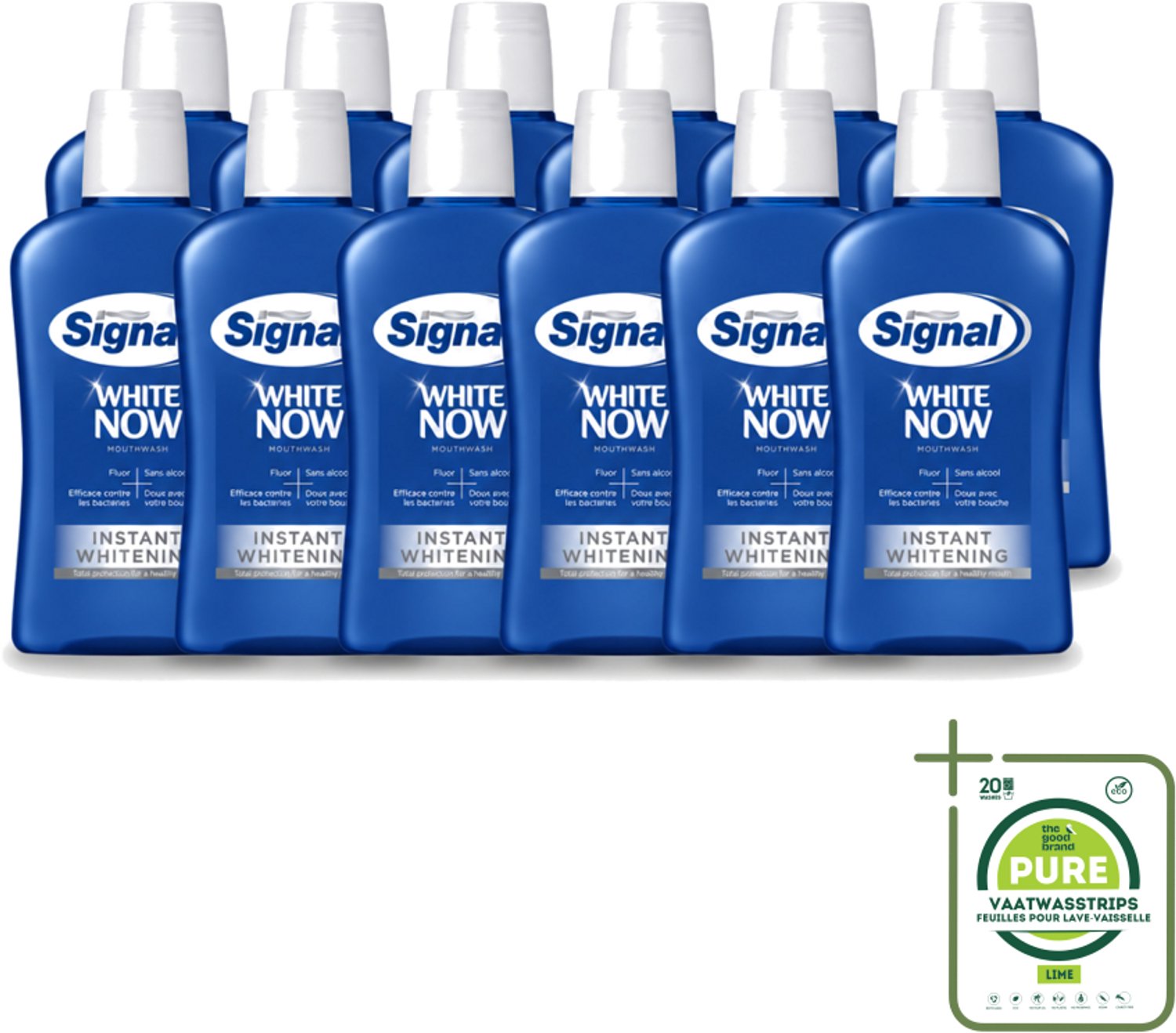 12 x Signal - White Now - Mondwater - 0 % Alcohol - 500 ml - Grootverpakking - Vaatwasstrips - Mondwater - Mondverzorging - Fluoride - Tandplak - Bacteriën