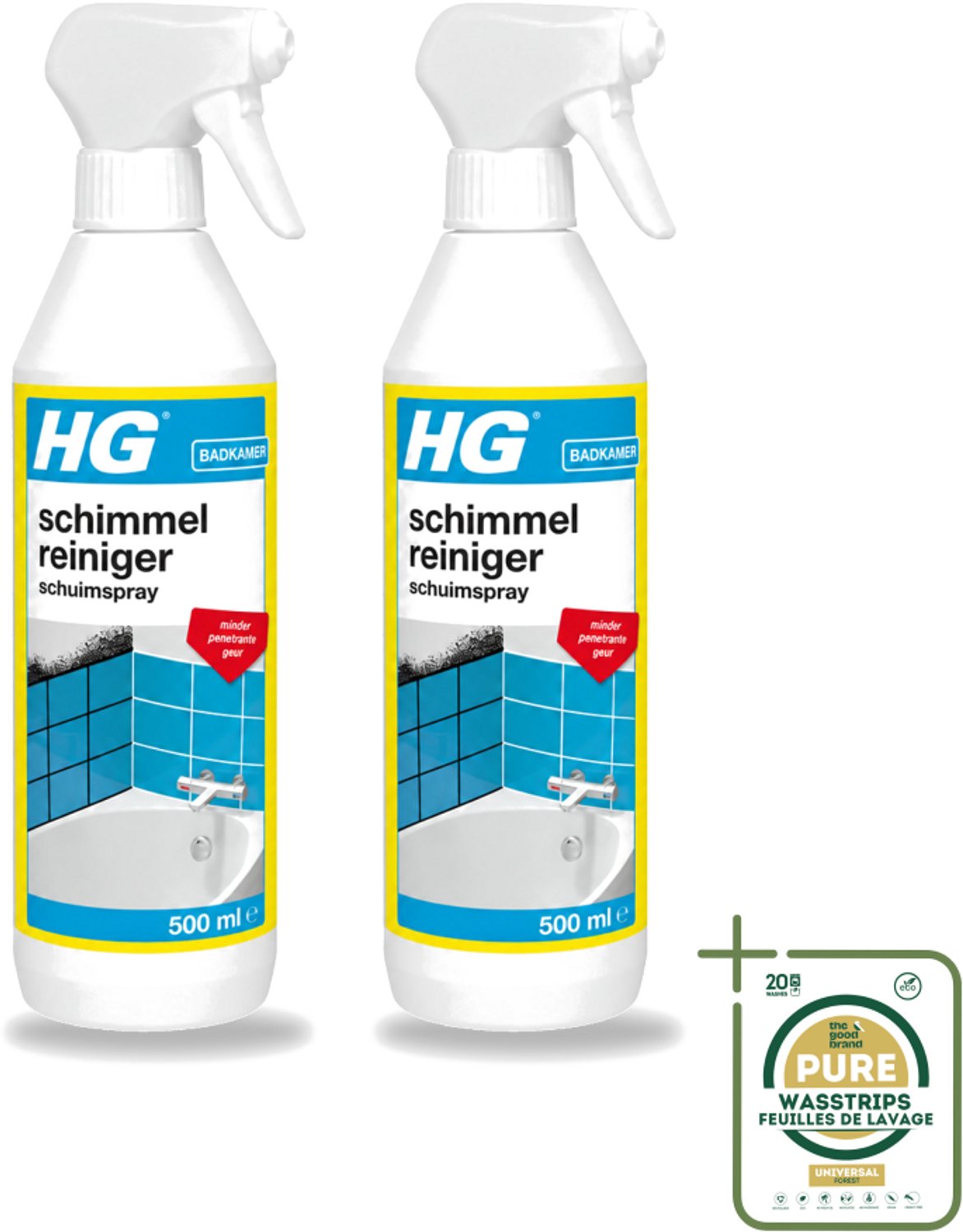 2 x HG - Sanitair - Schimmelreiniger - Schuimspray - 500 ml - Wasstrips - Schimmelreiniger - Schimmelverwijdering - Schuimspray - Schimmel In Badkamer - Schimmel Op Tegels