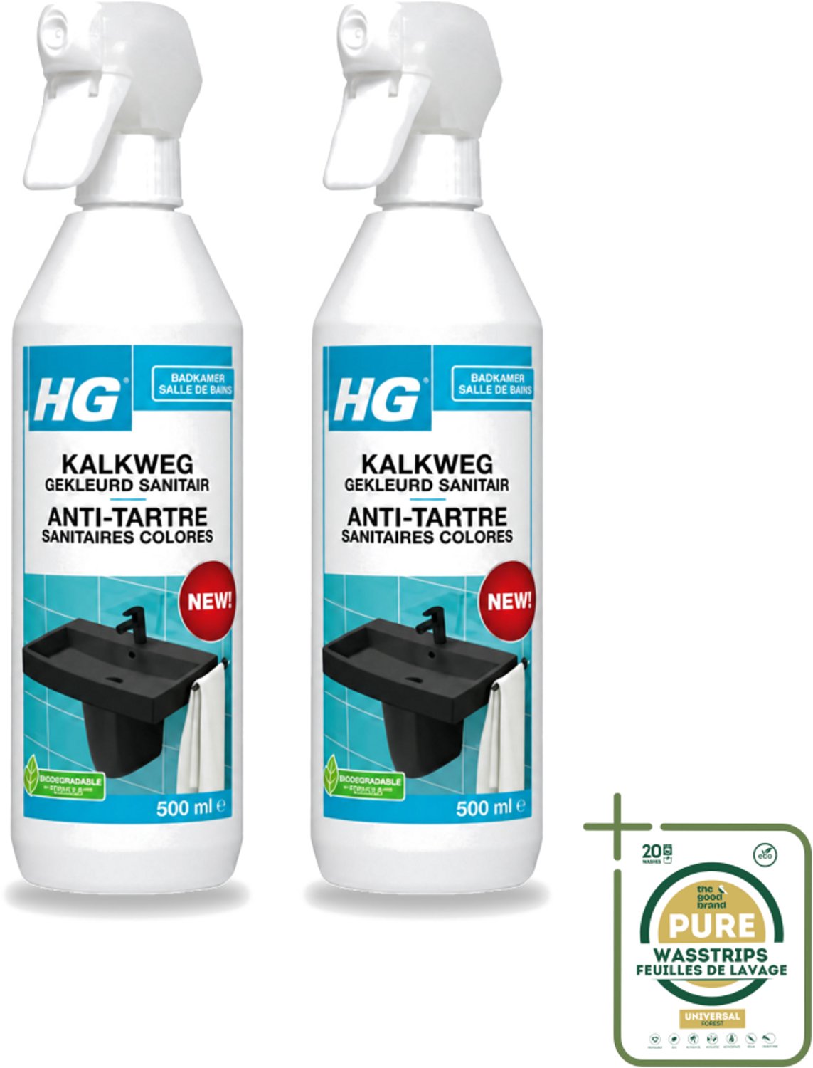 2 x HG - Badkamer - Kalkweg Gekleurd Sanitair - Schuimend - 500 ml - Wasstrips - Kalk Verwijderen - Gekleurd Sanitair Reinigen - Kalkaanslag Verwijderen - Sanitair Reinigen - Kalk Wegwerken