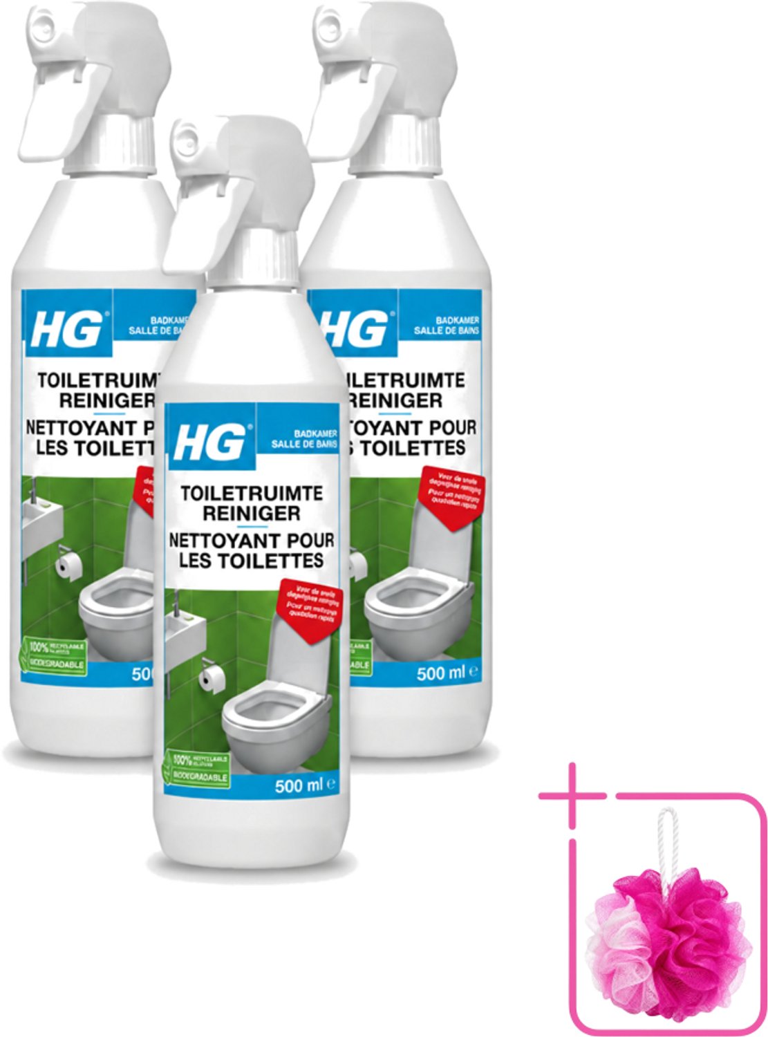 3 x HG - Badkamer - Toiletruimte Reiniger - Snelle Dagelijkse Reiniging - 500 ml - Bulkverpakking - Toiletruimte reinigen - Douchemop - Toiletruimte reiniger