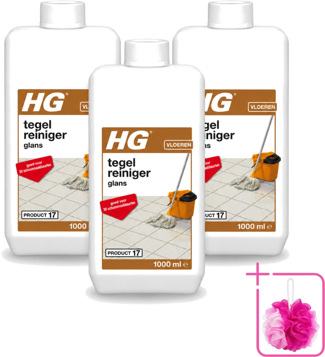3 x HG - Vloeren - Tegelreiniger Glans - Biologisch Afbreekbaar - 1L - Bulkverpakking - Tegelreiniger - Douchemop - Glans herstellen