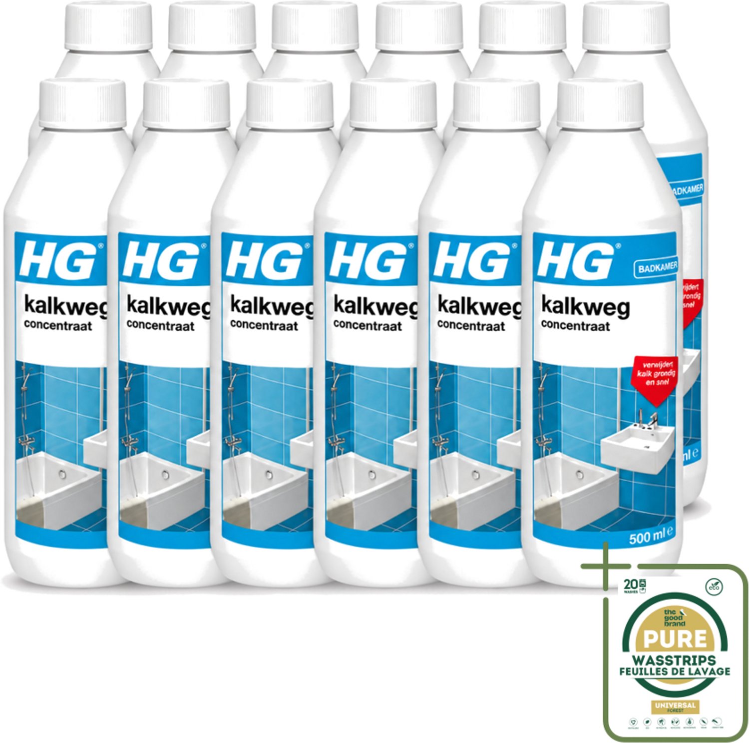 12 x HG - Badkamer - Kalkweg Concentraat - Verwijdert Kalk Grondig - 500 ml - Wasstrips - Kalk Verwijderen - Kalk Weg - Kalksteen Verwijderen - Roestvlekken Verwijderen - Urinesteen Verwijderen