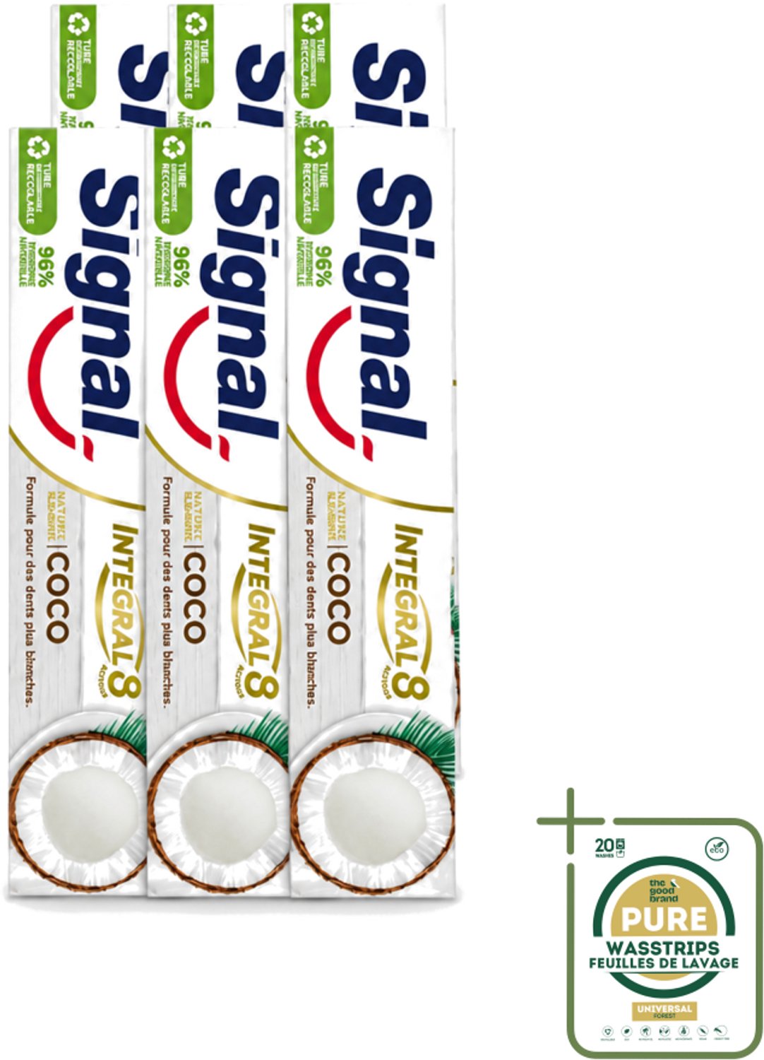 6 x Signal - Integral & Actions - Tandpasta - Natuurlijke Elementen - Kokos - Voor Witte Tanden - 75 ml - Wasstrips - Tandpasta - Natuurlijke Tandpasta - Kokos Tandpasta - Witte Tanden - Tandbescherming