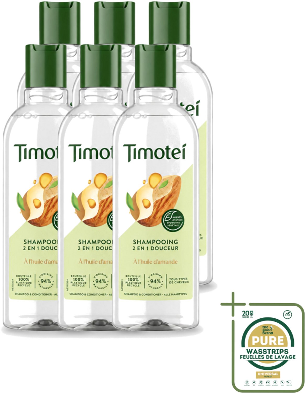 6 x Timotei - Shampoo - Amandelolie - 2in1 - Alle haartypes - 300ml - Wasstrips - 2in1 Shampoo En Conditioner - Amandelolie Shampoo - Zachte Shampoo - Haarverzorging - Haardos Verzorging