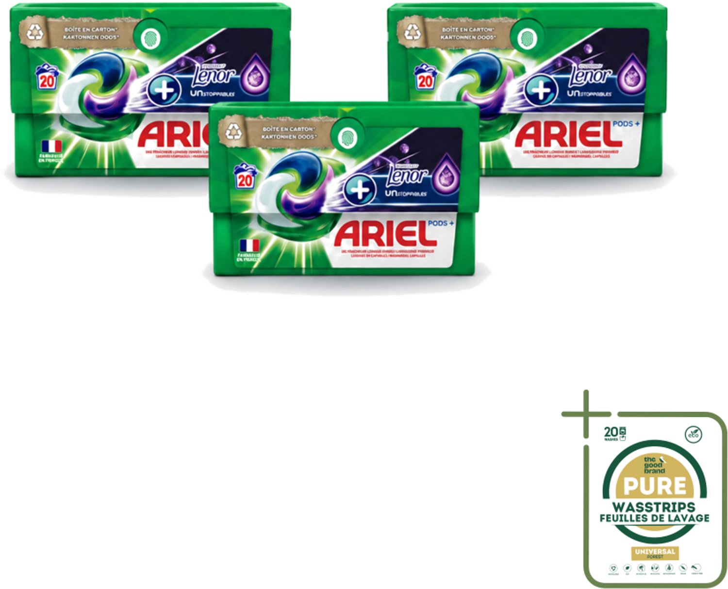 3 x Ariel Original - Touch of Lenor Unstoppables - Wasmiddelcapsules - Pods+ - Witte en Gekleurde Was - 20 Wasbeurten - Wasstrips - Wasmiddelcapsules - Reiniging - Vlekken Verwijderen - Frisheid - Koud Was
