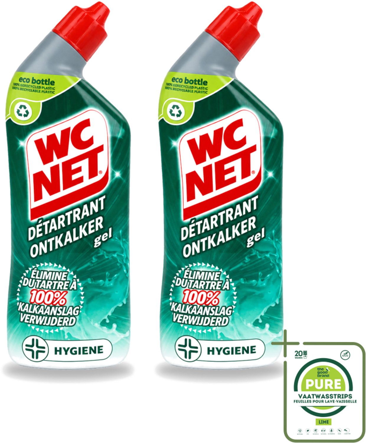 2 x WC Net - Toiletreiniger - Gel - Ontkalkt - Gerecycled Materiaal - 750 ml - Grootverpakking - Vaatwasstrips - WC Net Ontkalker - Toilet Reinigen - Kalk Verwijderen - Toilet Reinigingsgel - Toilet Ontkalken