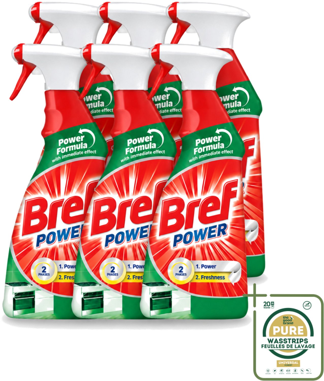 6 x Bref Power - Keukenreiniger - Spray - Ontvetter - 750 ml - Wasstrips - Keukenreiniger - Ontvettingscrème - Vet Verwijderen - Krachtige Spray - Keuken Reinigen