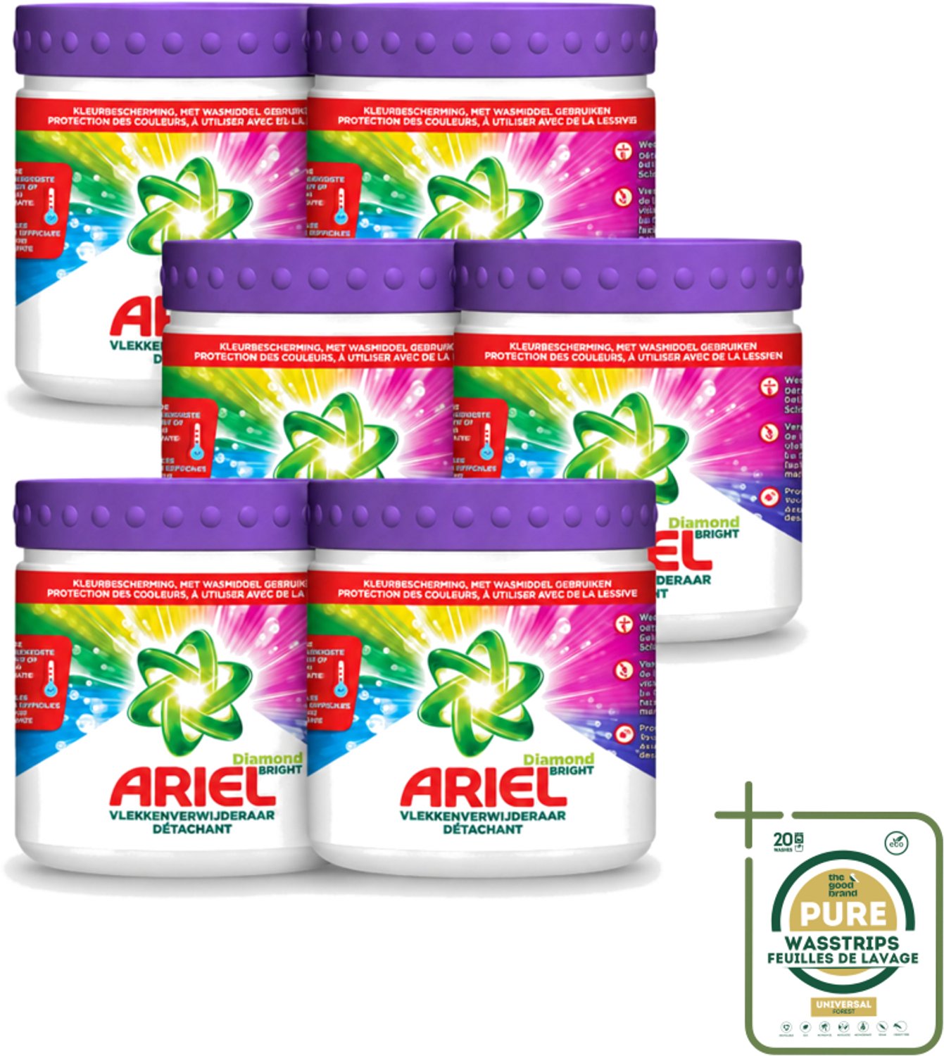 6 x Ariel Diamond Bright - Vlekverwijderaar Poeder - Gekleurde Was - 30 Wasbeurten - Wasstrips - Kleurbehandeling - Vlekverwijderaar - Wasmiddel - Vlekken - Wasbeurten