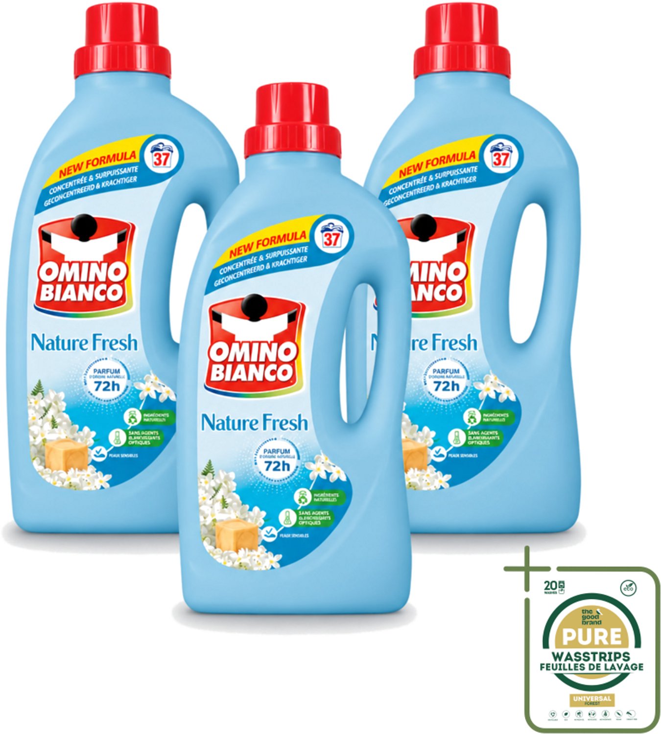 3 x Omino Bianco - Natuurlijk Fris - Wasmiddel - Gekleurde Was - 37 Wasbeurten - Wasstrips - Natuurlijk Wasmiddel - Fris Wasmiddel - Kleurbehoud - Zachtheid - Hypoallergeen