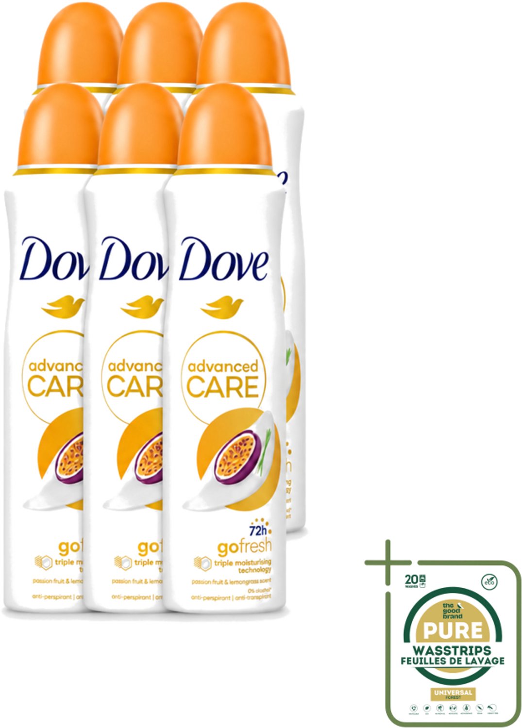 6 x Dove - Deospray - Passievrucht & Citroengras - 150 ml - Wasstrips - Passievrucht En Citroengras - Anti-transpirant - Deospray - Okselbescherming - Geur