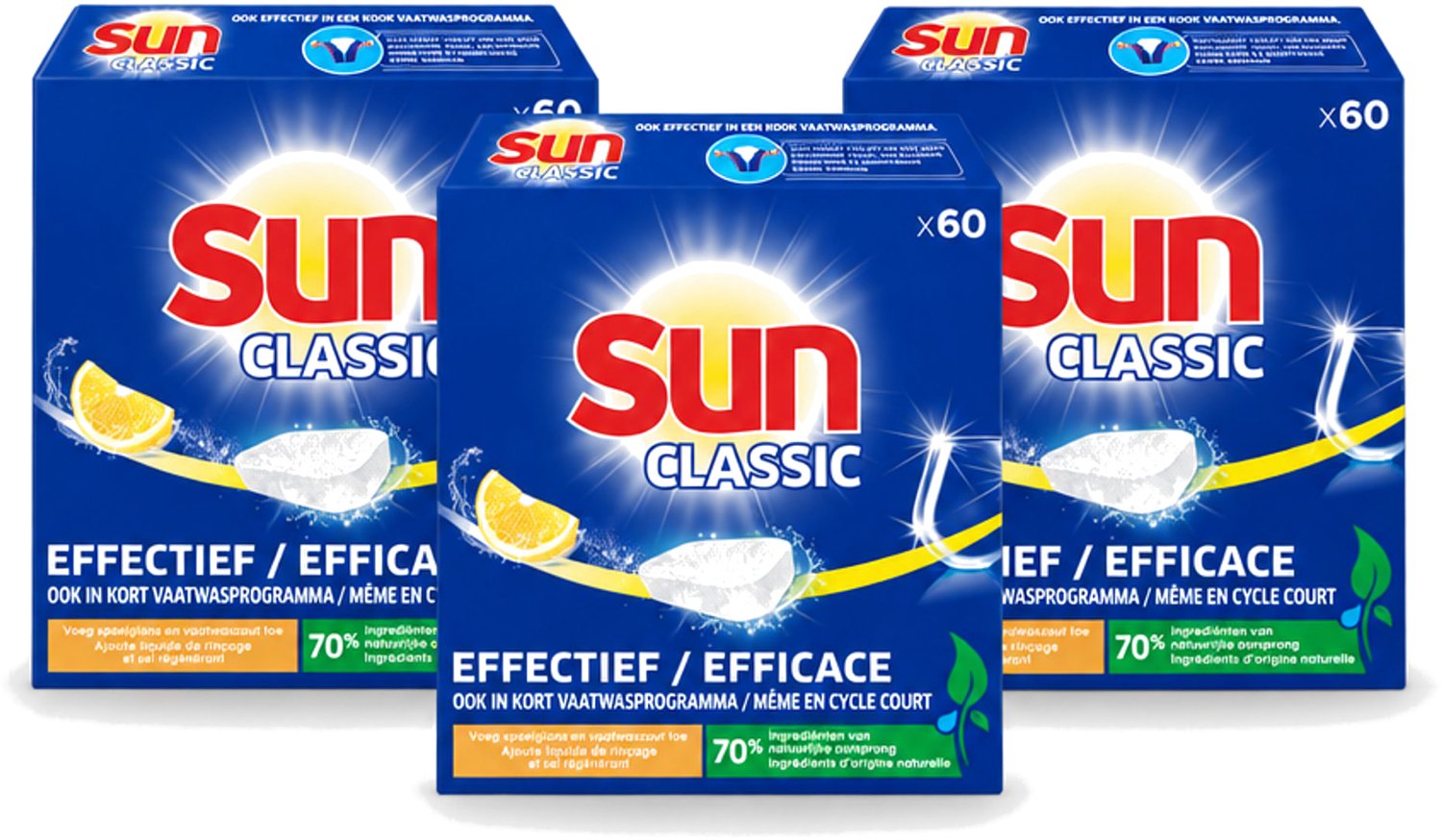 3 x Sun Classic - Vaatwastabletten - Voordeelverpakking - Citroen - 60 Tabletten - Voordeelverpakking - 3 stuks