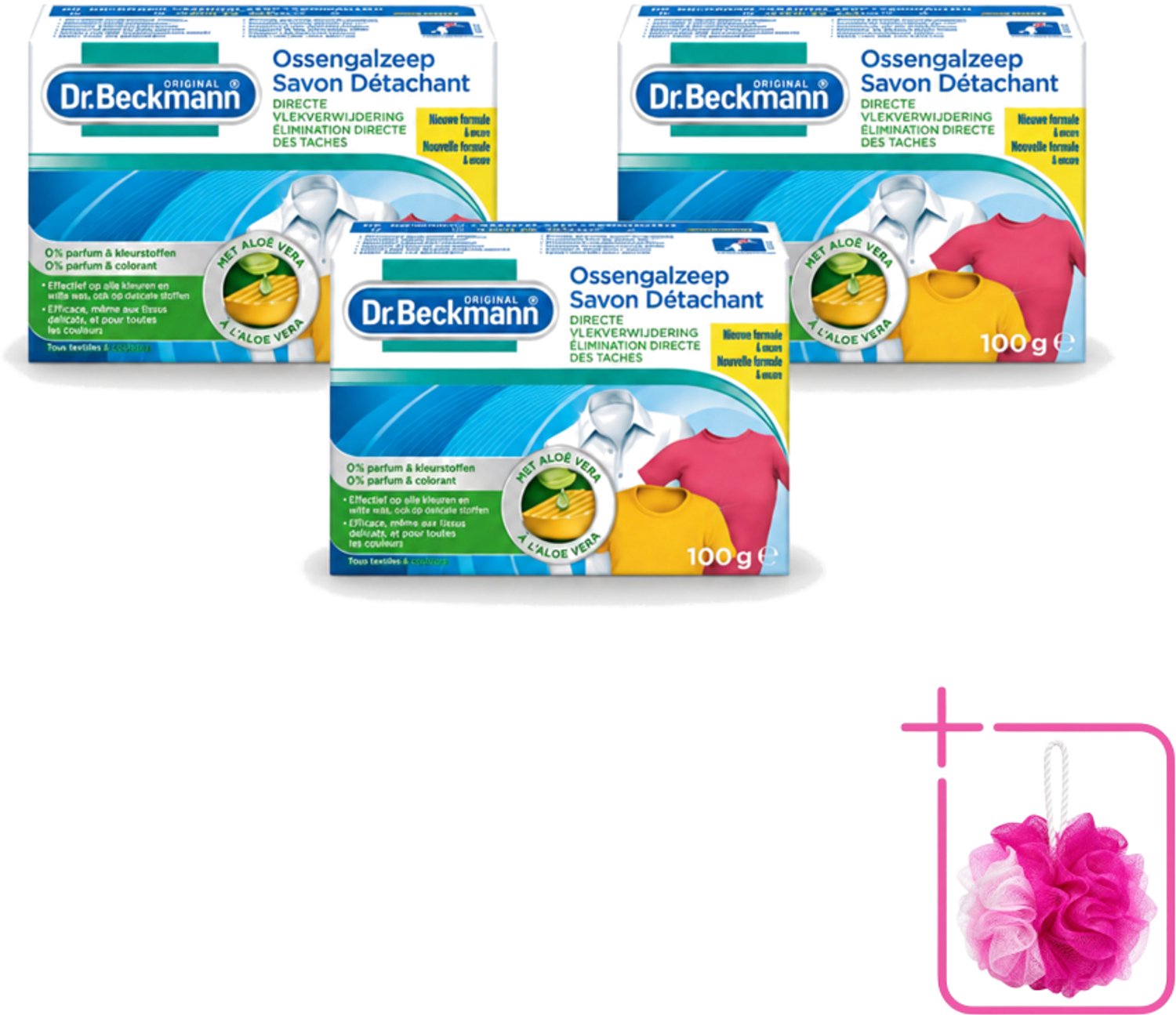 3 x Dr.Beckmann - Vlekkenverwijderaar - Ossengalzeep Met Aloë Vera - Witte en Gekleurde Was - 100g - Bulkverpakking - Vlekkenverwijderaar - Douchemop - Textiel reinigen