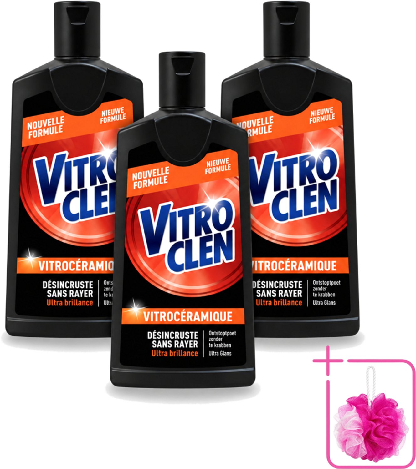 3 x Vitroclen - Kookplaatreiniger - Keramisch & Inductie - Ultra Glans - 310 ml - Bulkverpakking - Kookplaat reinigen - Douchemop - Keramische kookplaat reinigen