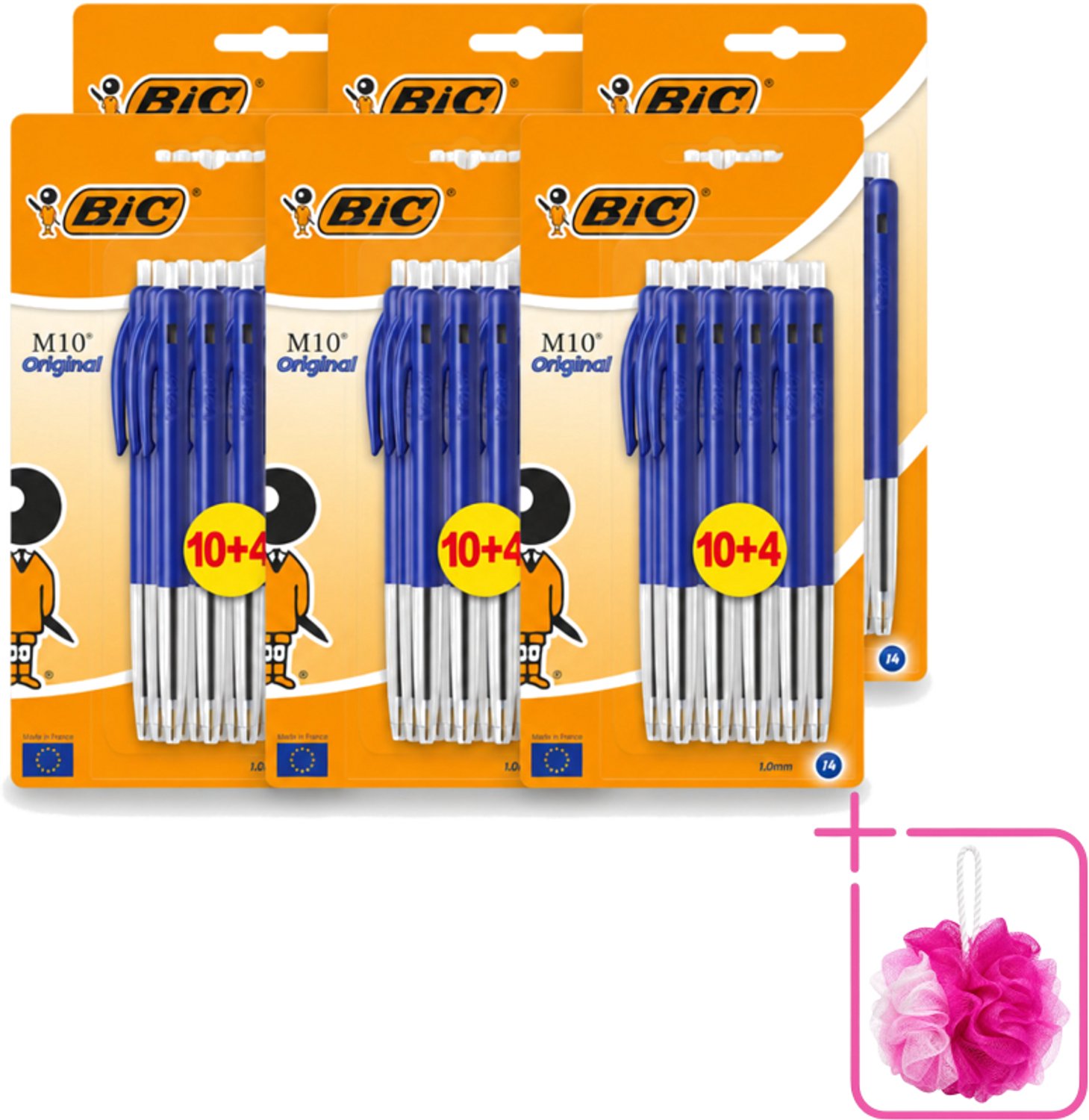 6 x BIC - M10 Original - Balpennen met Kliksysteem - Blauw - 1 mm Punt - 14 Pennen - Bulkverpakking - Balpen - Douchemop - Schrijfset