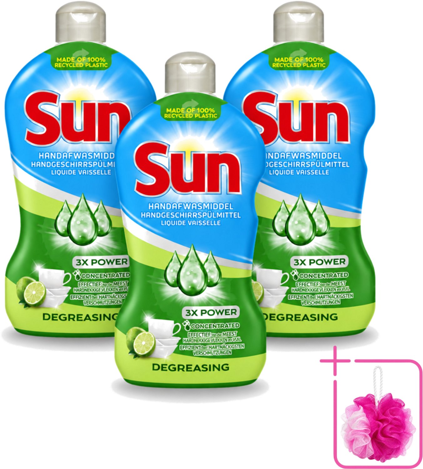 3 x Sun - Handafwasmiddel - Degreasing - Limoen - 450 ml - Bulkverpakking - Handafwasmiddel - Douchemop - Vaatwas