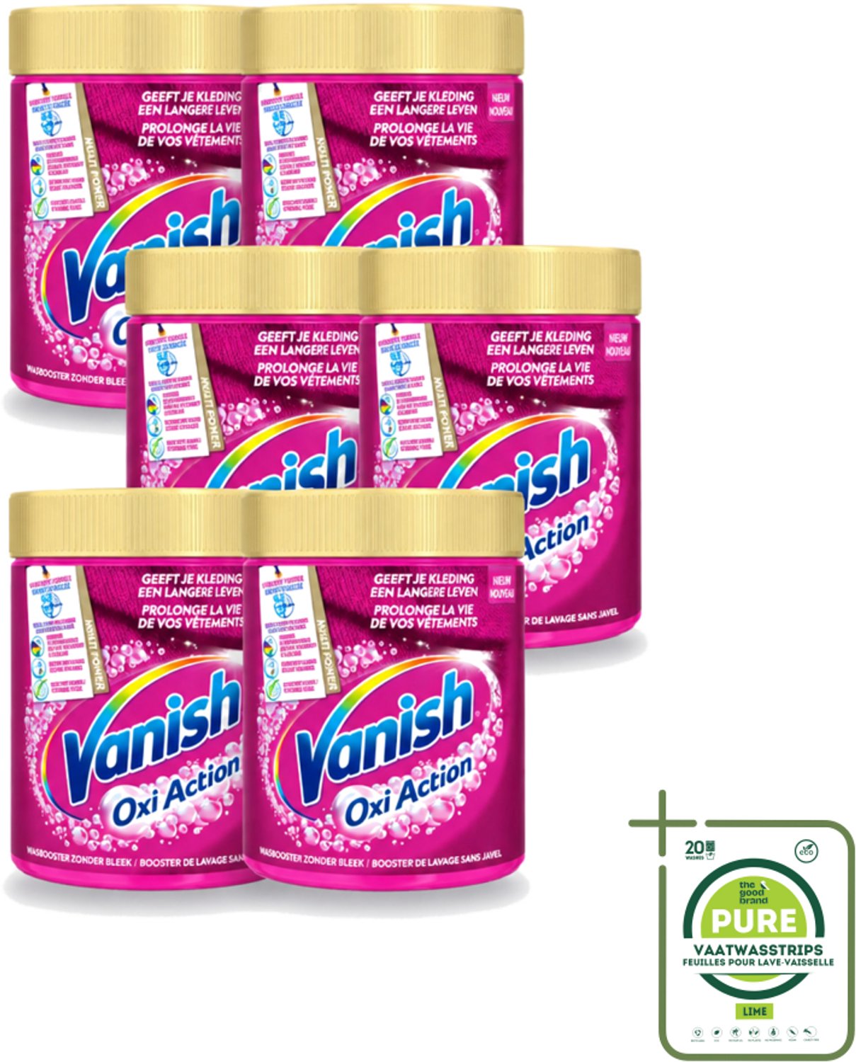 6 x Vanish Oxi Action - Vlekkenverwijderaar - Wasbooster - Zonder Bleek - Gekleurde Was - 550 Gram - Grootverpakking - Vaatwasstrips - Vlekkenverwijderaar - Wasbooster - Kleurbehoud - Geurneutraliseren - Bleekvrije Was