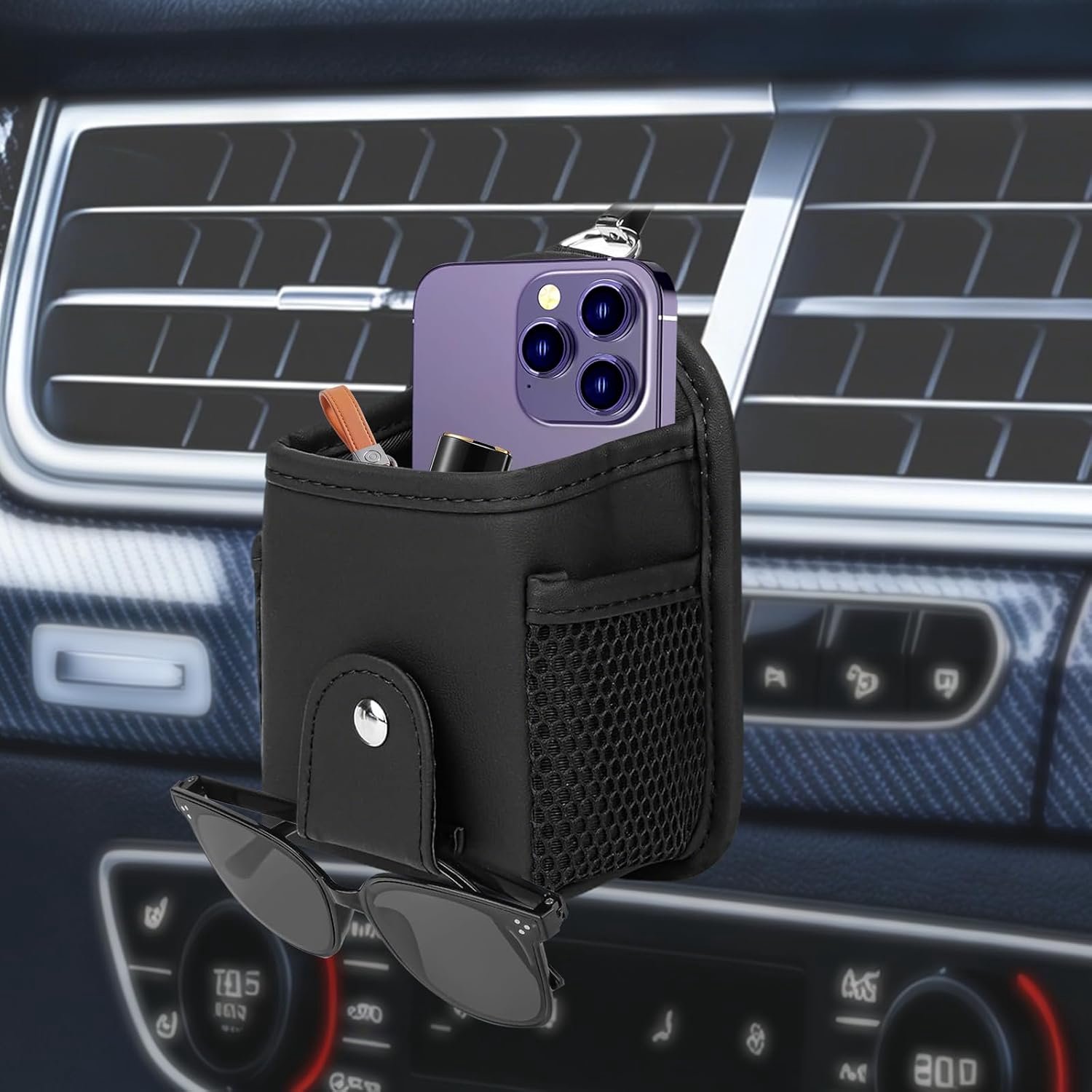 Auto ventilatiesleuf tas - PU-leer - eenvoudige installatie - multifunctioneel voor smartphone en sleutels - ShopVlot