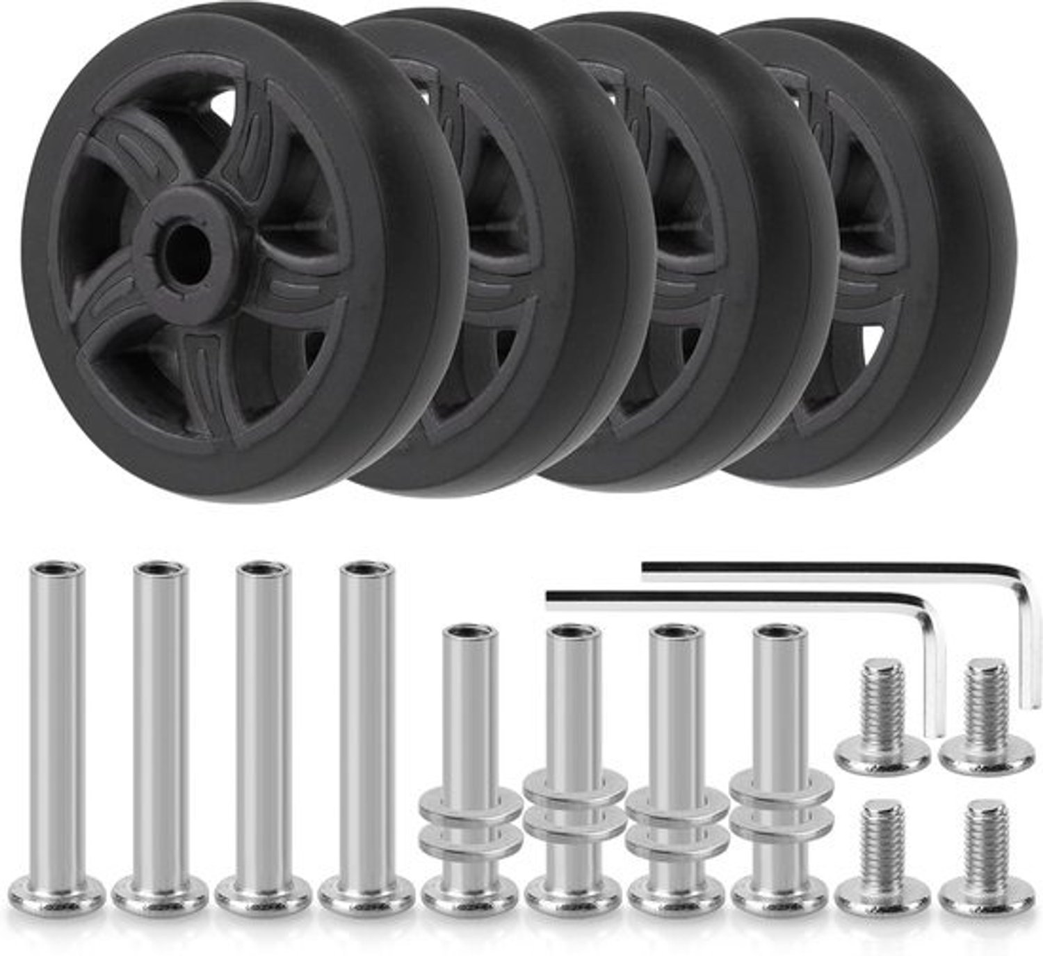 Bagage Wielen Set - Koffer Onderdelen - Reizen Reparatie - 360 Spinner Zwenkwielen - 50mm Diameter - Zwart
