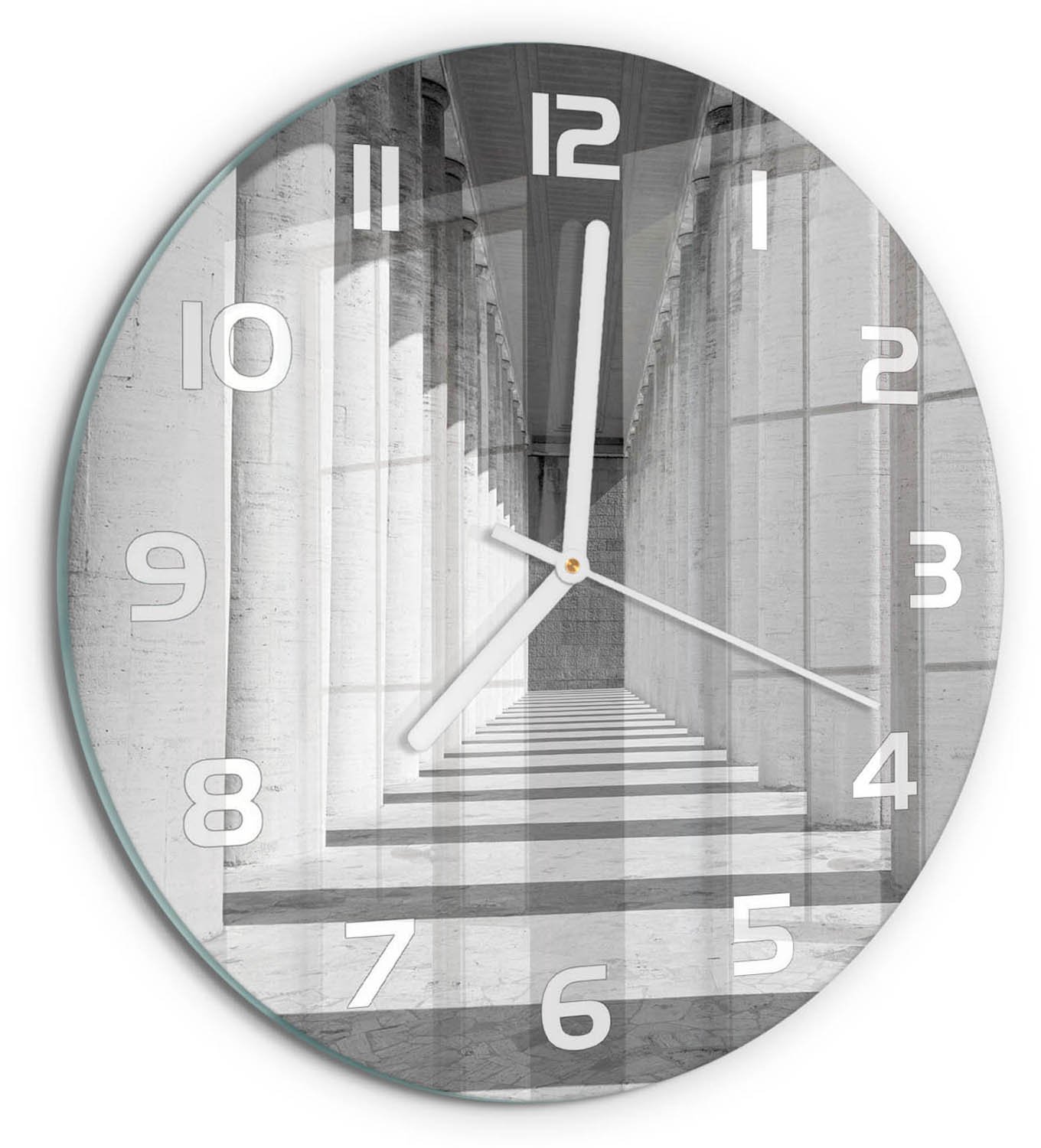 TULUP Wandklok - Hal Decoratieve Glazen Klok - fi30 cm - Grijs Glazen Wandklok Design - Witte handen - Ronde Klok - Glazen Klok Met Print - Wandklok Glas Met Motief