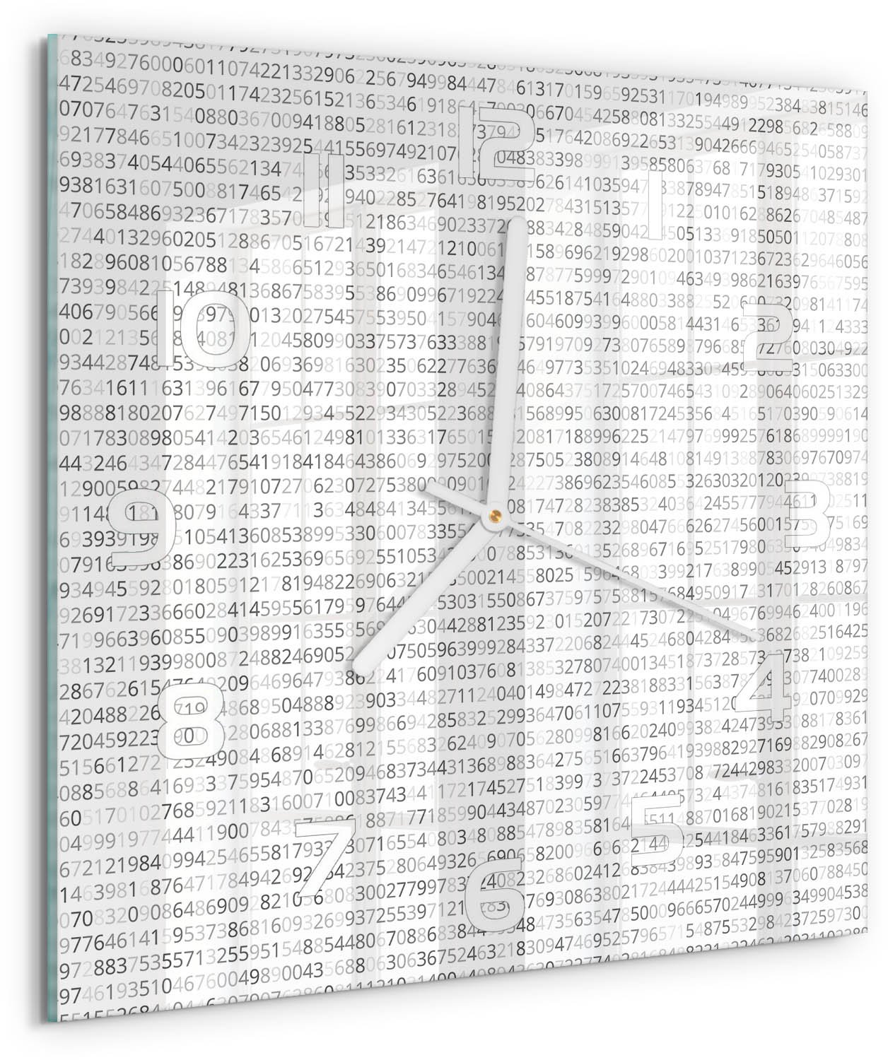 TULUP Wandklok - Binaire code Klok Glas Met Opdruk - 30x30 cm - Grijs Moderne Wandklok Glas - Witte handen - Vierkante Klok - Decoratieve Glazen Klok - Glazen Wandklok Design