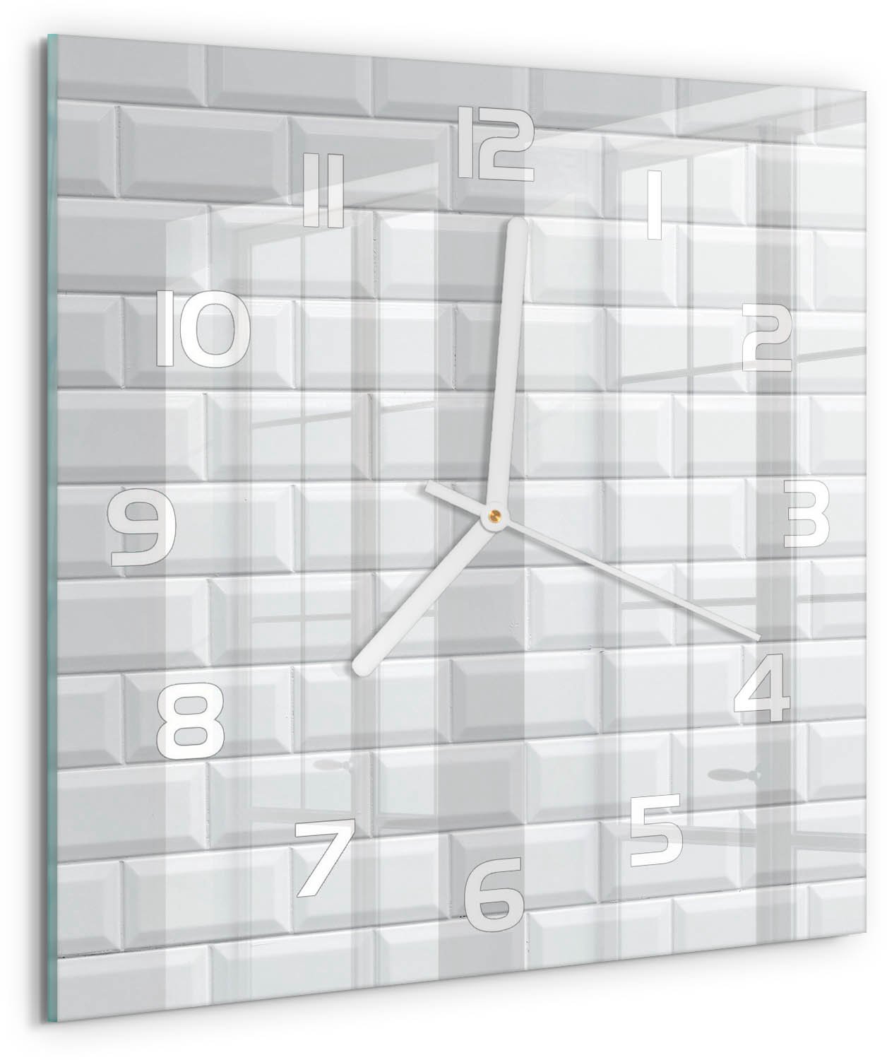 Tulup Wandklok - Keramische muur Moderne Wandklok Glas - 30x30 cm - Wit Wandklok Glas Decoratie - Witte handen - Vierkante Klok - Glazen Wandklok Design - Klok Glas Met Opdruk
