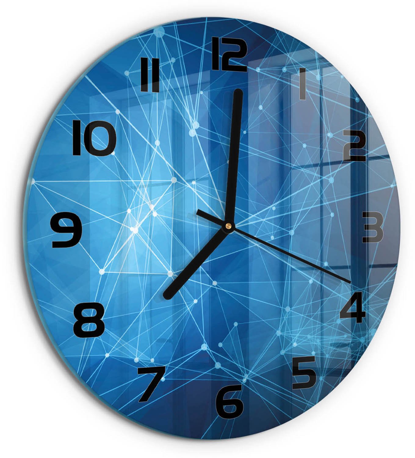 TULUP Wandklok - Blauwe lijnen Glazen Wandklok Design - fi30 cm - Blauw Klok Glas Met Opdruk - Zwarte handen - Ronde Klok - Wandklok Glas Met Motief - Decoratieve Glazen Klok